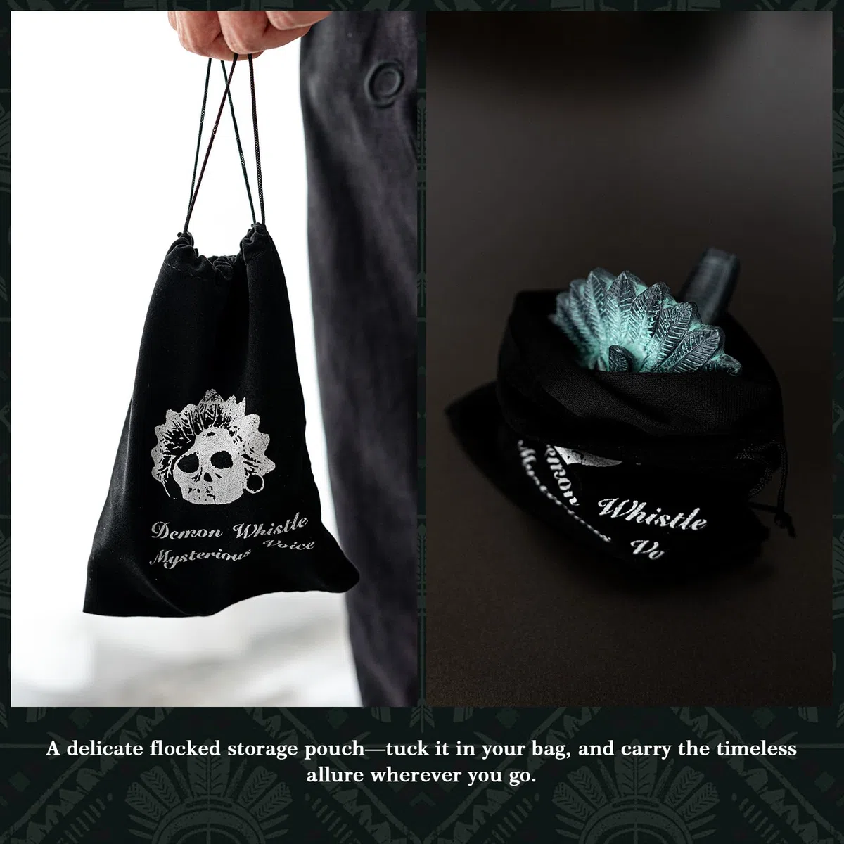 Handgefertigte Aztekische Todespfeife mit Kordelzugbeutel | Azteken Kriegspfeife, Realistische Soundeffekte, Halloween Geschenk, Outdoor-Aktivitäten, Zum Sammeln