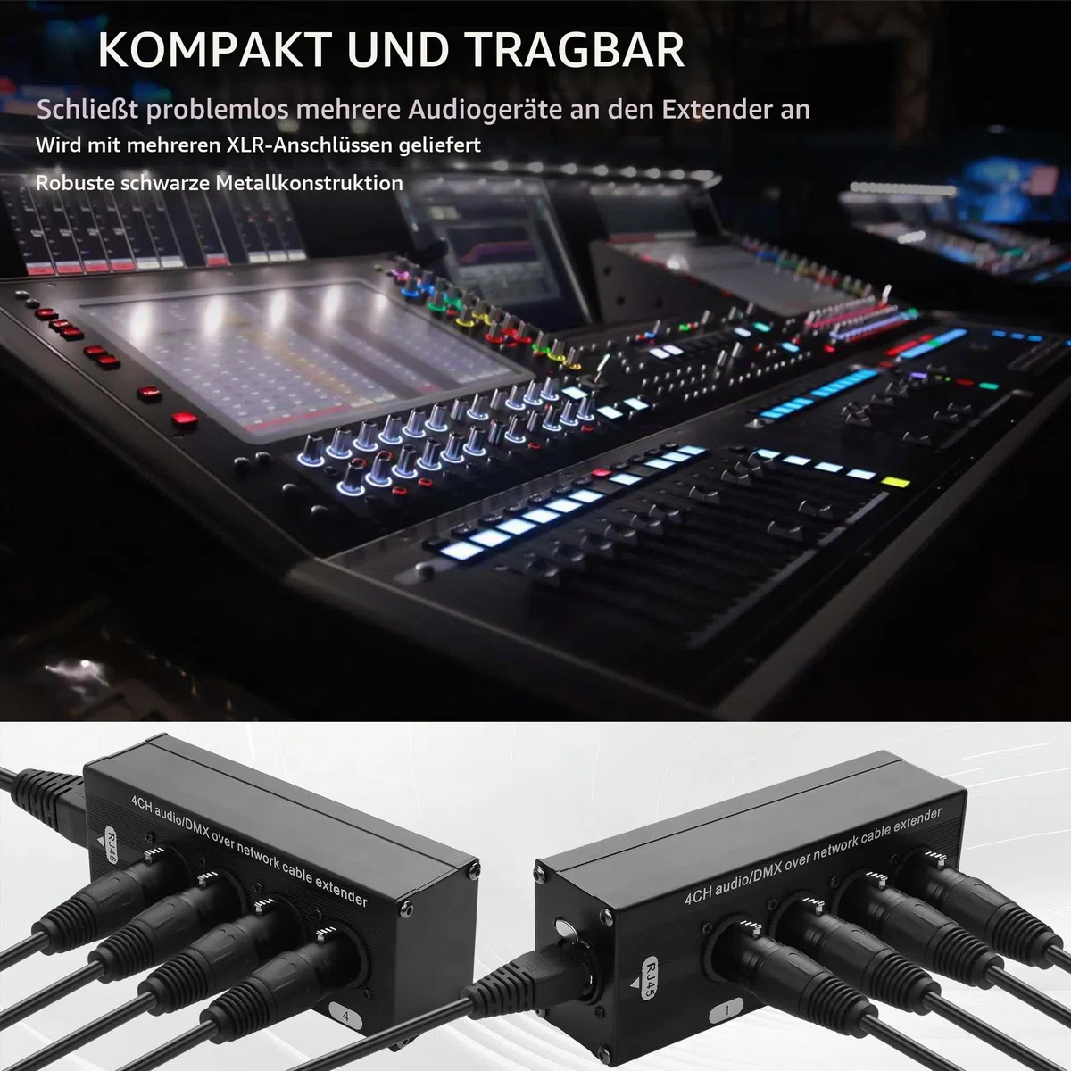 GINTOOYUN 2PCS 4-Kanal DMX XLR zu Ethernet Extender Male zu RJ45 Ethercon Kabel Multi Extender für Bühnenbeleuchtung und Home Recording Studio kompatibel