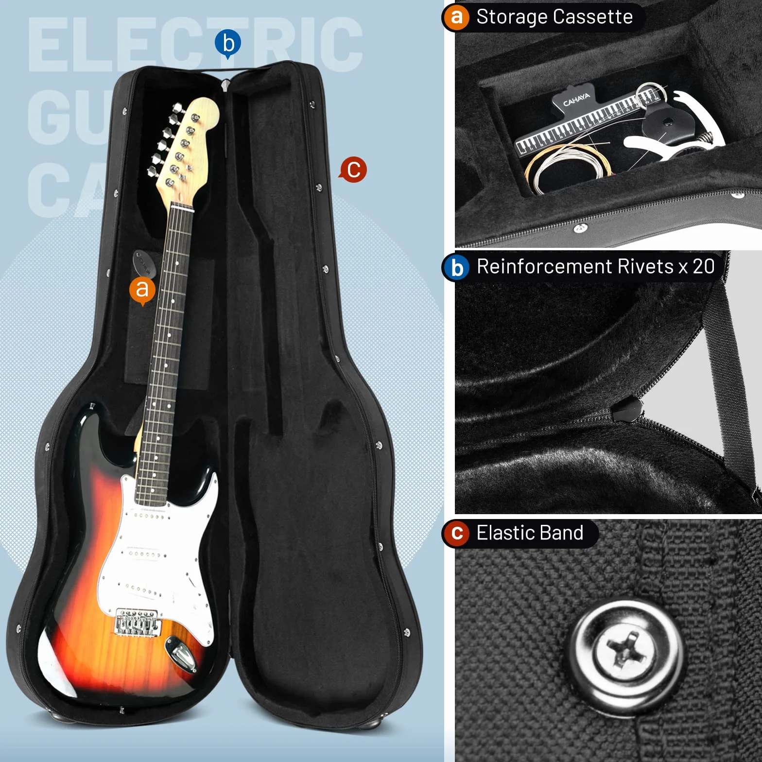 CAHAYA E-Gitarren-Koffer Hardshell 25 mm Dicke Polsterung Wasserdichtes PU-Design Einfache Reinigung, geeignet für 40 Zoll E-Gitarre CY0300