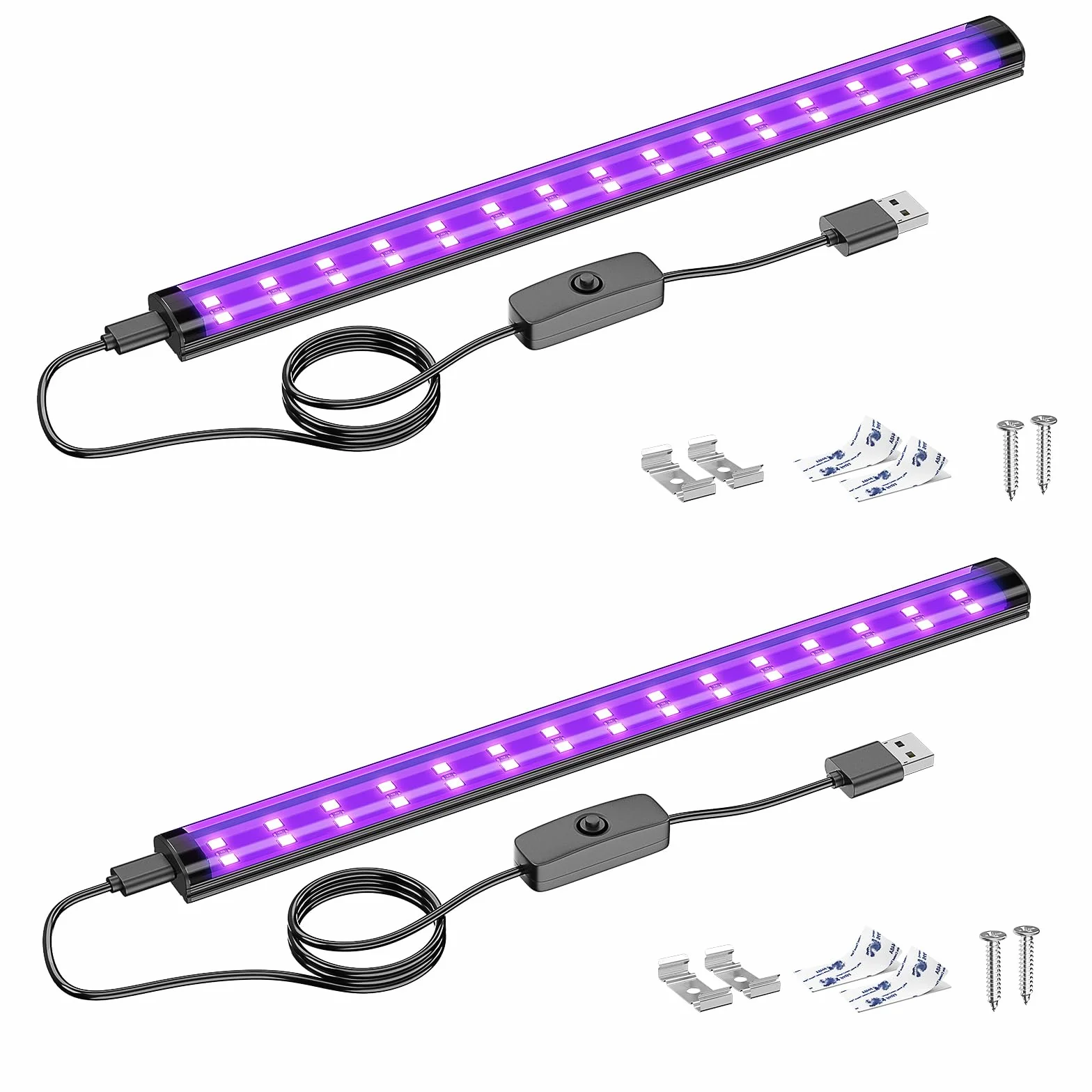 Onforu 10W Schwarzlicht Röhre, USB 28 cm Schwarzlichtlampe, 385-400 nm UV Licht, Schwarzlicht LED UV Bar für Disco, Club, Glow Party, Party Zubehör, Halloween Deko, 2er