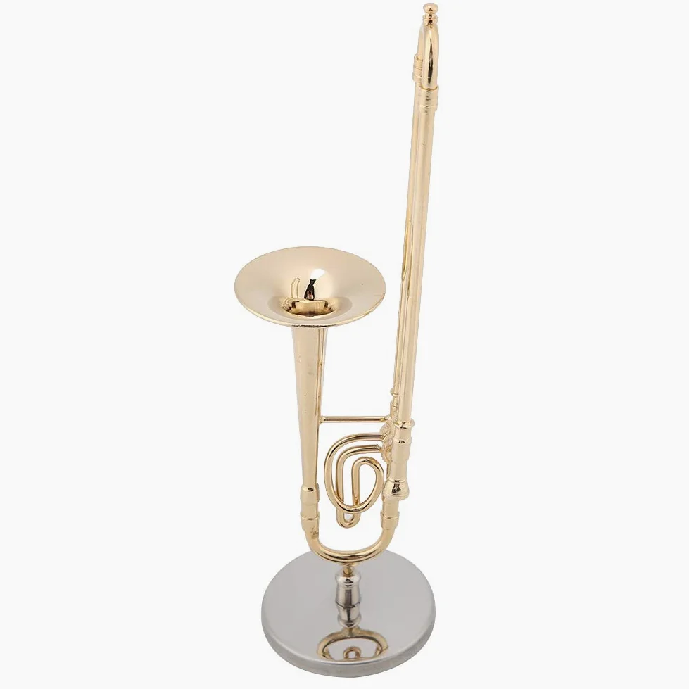 Miniatur-Posaune, Mini-Musikinstrument, Ornament, Vergoldetes Musikmodell Mit Ständer Und Geschenketui Für Kinder, Geburtstag, Weihnachten