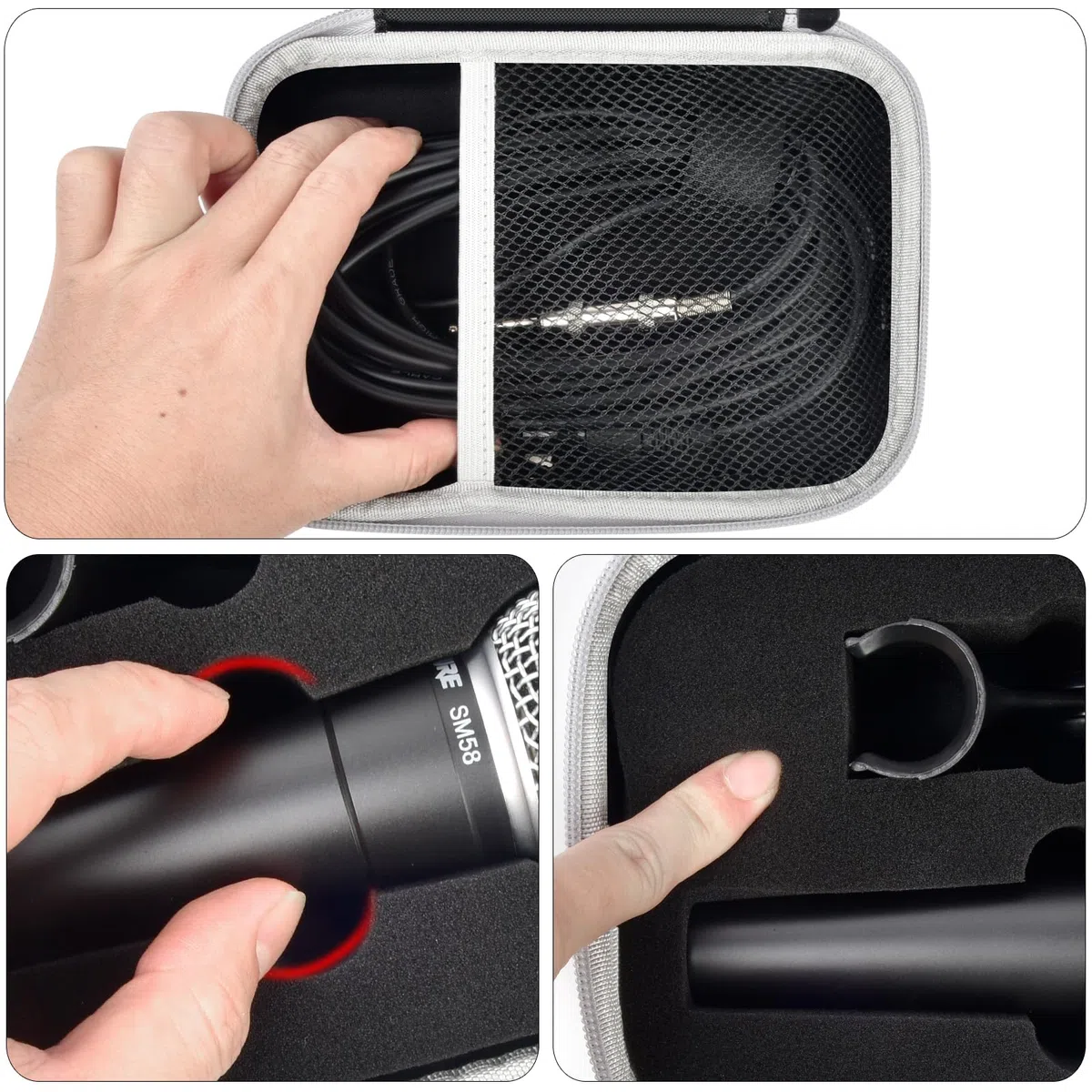 Mikrofon-Etui kompatibel mit Shure SM58/ SM57/ PGA48/ SM58S/ BETA 58A/ PGA58 Cardioid Dynamische Gesangsmikrofone, Handmikrofon Karaoke-Tool-Aufbewahrung für A25D Ständer-Adapter und Kabel - Nur Box