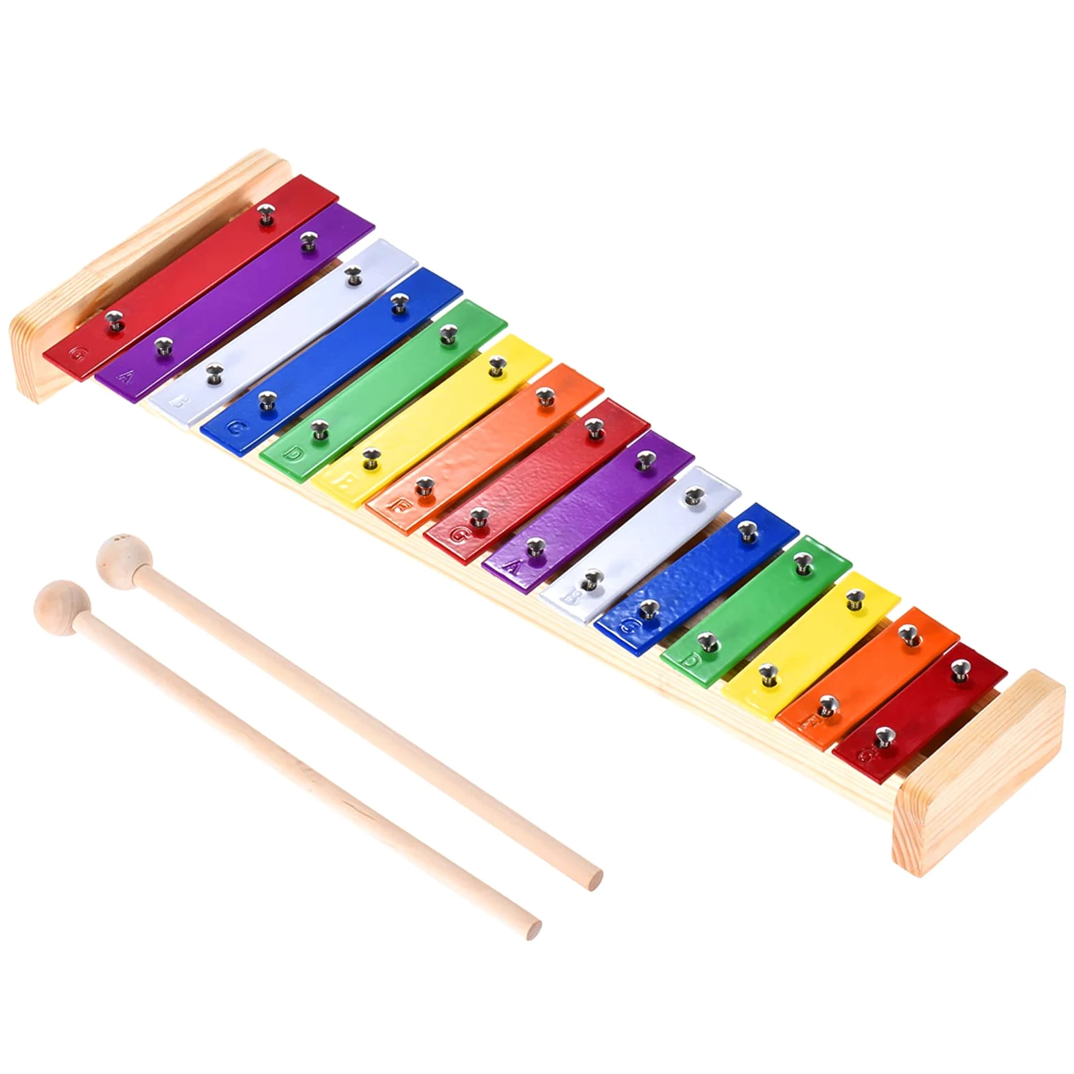 Buntes Xylophon 15 Töne Regenbogentaste Xylophon mit 2 Schlägeln Windspiel Holz und Aluminium Percussion Instrument Ideal als Geschenk für pädagogische Instrumente