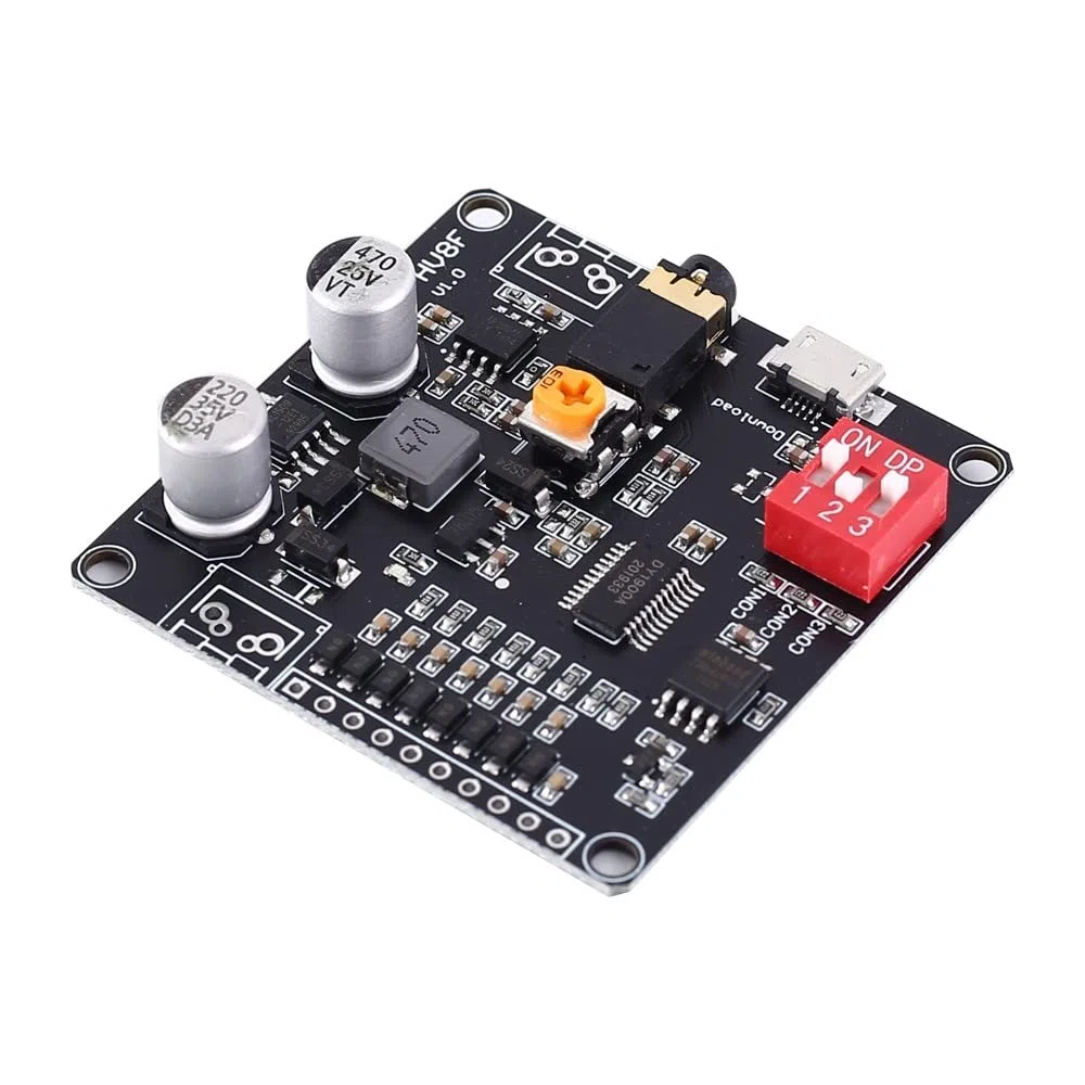 Soundmodul, DY-HV8F 12V / 24V Sprach Wiedergabe Modul, Eins-zu-Eins-Trigger-Steuerung der seriellen Schnittstelle Wiedergabe, 8 M FLASH Mono, 20 W, 8 Ohm, MP3, WAV, UART-Controller