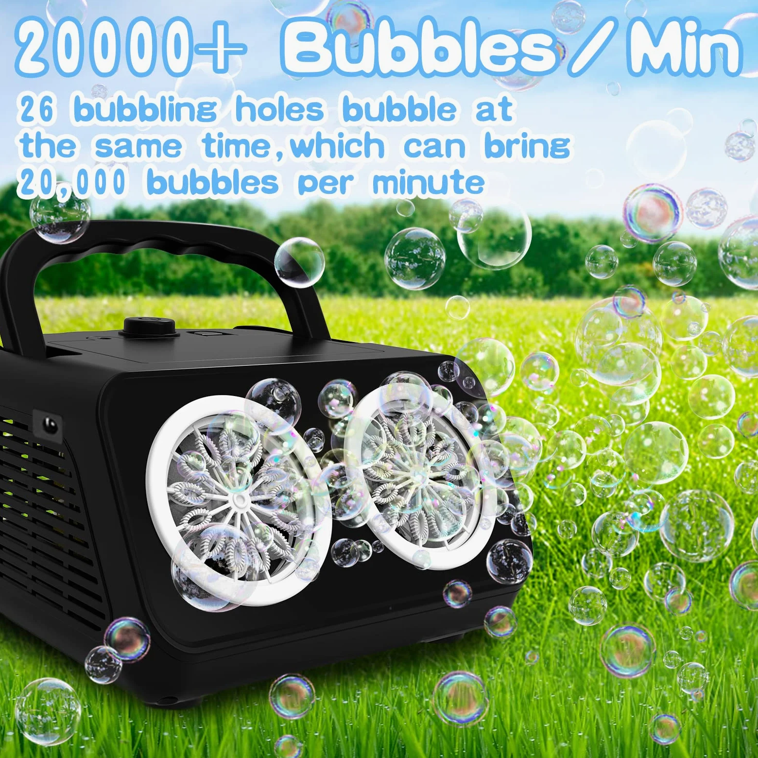 PANACARE 2.0 Automatische Seifenblasenmaschine, Tragbar Bubble Machine 20000+ Bubbles/Min mit Seifenblasenwasser/26 Löchers, Kinder Geschenk für Kinder/Hochzeit/Geburtstag/Bühne/Party (553-Black)