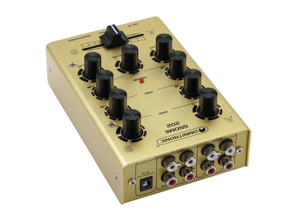 OMNITRONIC GNOME-202 Mini-Mixer gold | 2-Kanal-DJ-Mixer im Miniaturformat | Extrem leichter und kompakter DJ-Mixer | Metallgehäuse