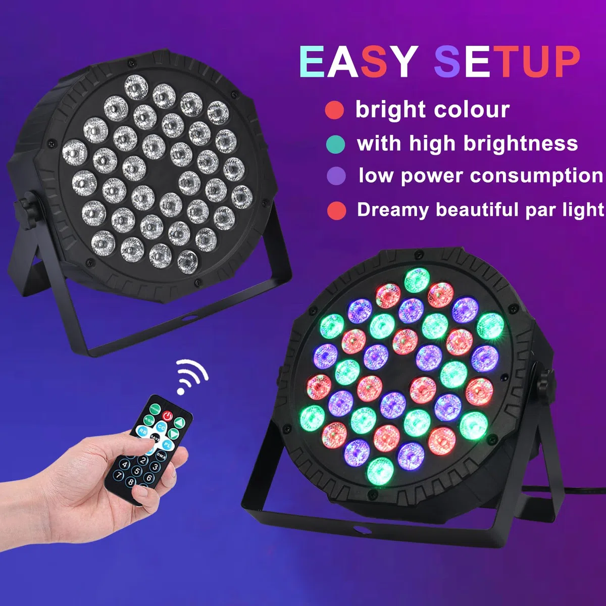 LED Par Licht 36 LED Bühnenlicht Discolicht Partylicht RGB Digital Multiplex512 mit Fernbedienung, LED Strahler mit 7 Lichtmodi DJ Licht für Party Bar Stage Weihnachten,Wedding(2 pcs)