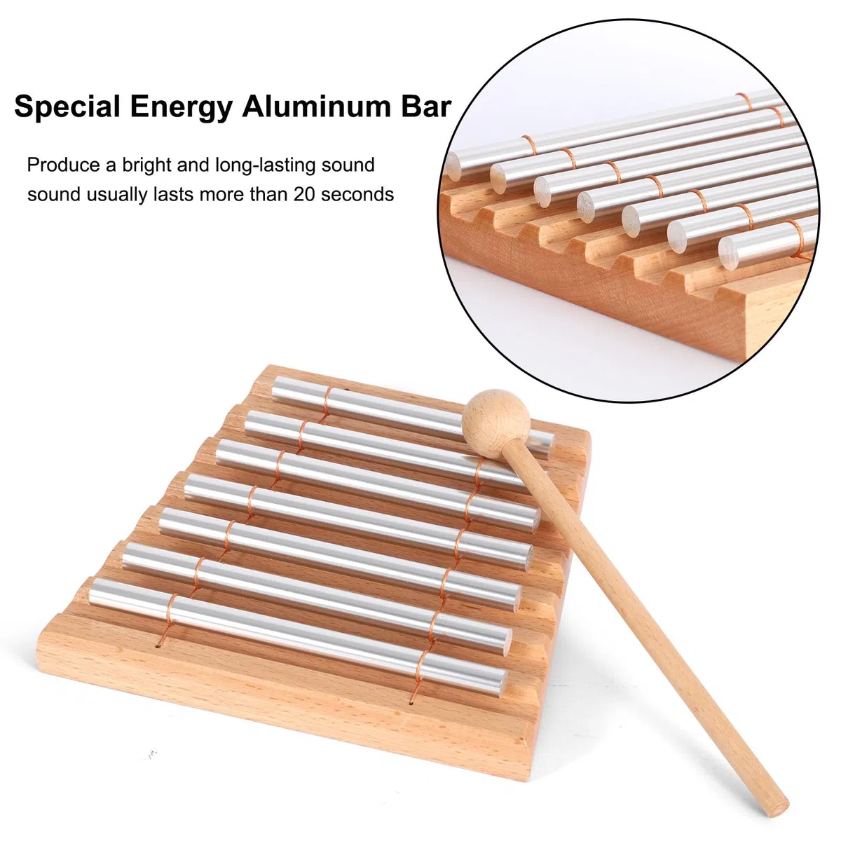 LIEKE Klangheilung Chime 7 Ton Klangstab für Yoga Meditation, Holz Hand Glockenspiel Glocken Percussion Instrument