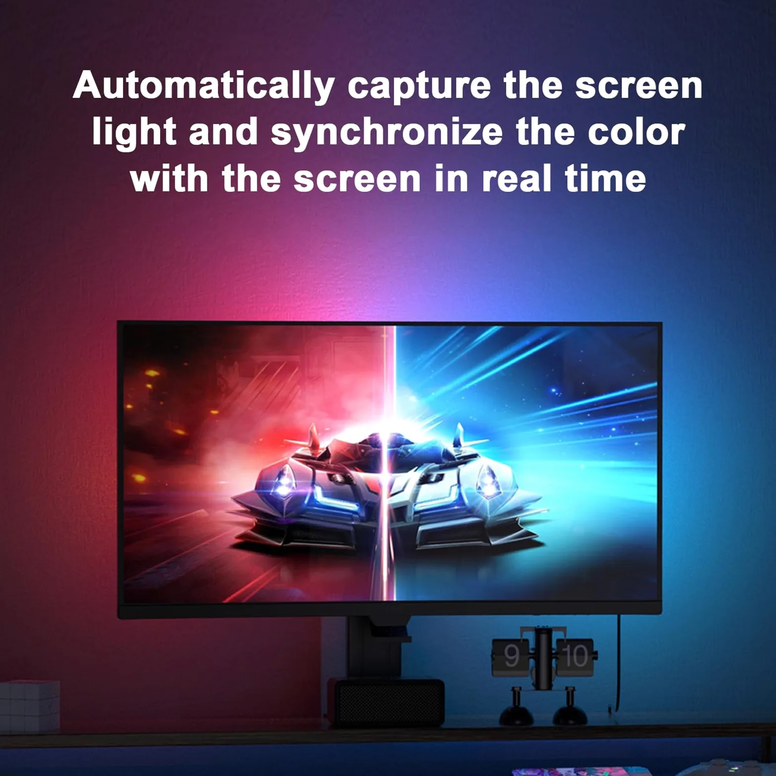 Tnfeeon RGB-LED-Lichtleiste, Flexible Silikon-Umgebungsbeleuchtung für Spielzimmer und Heimkino, Dynamischer Farbwechsel mit Controller, 5050RGB-Hintergrundbeleuchtung für TV und PC (24 Zoll) (24