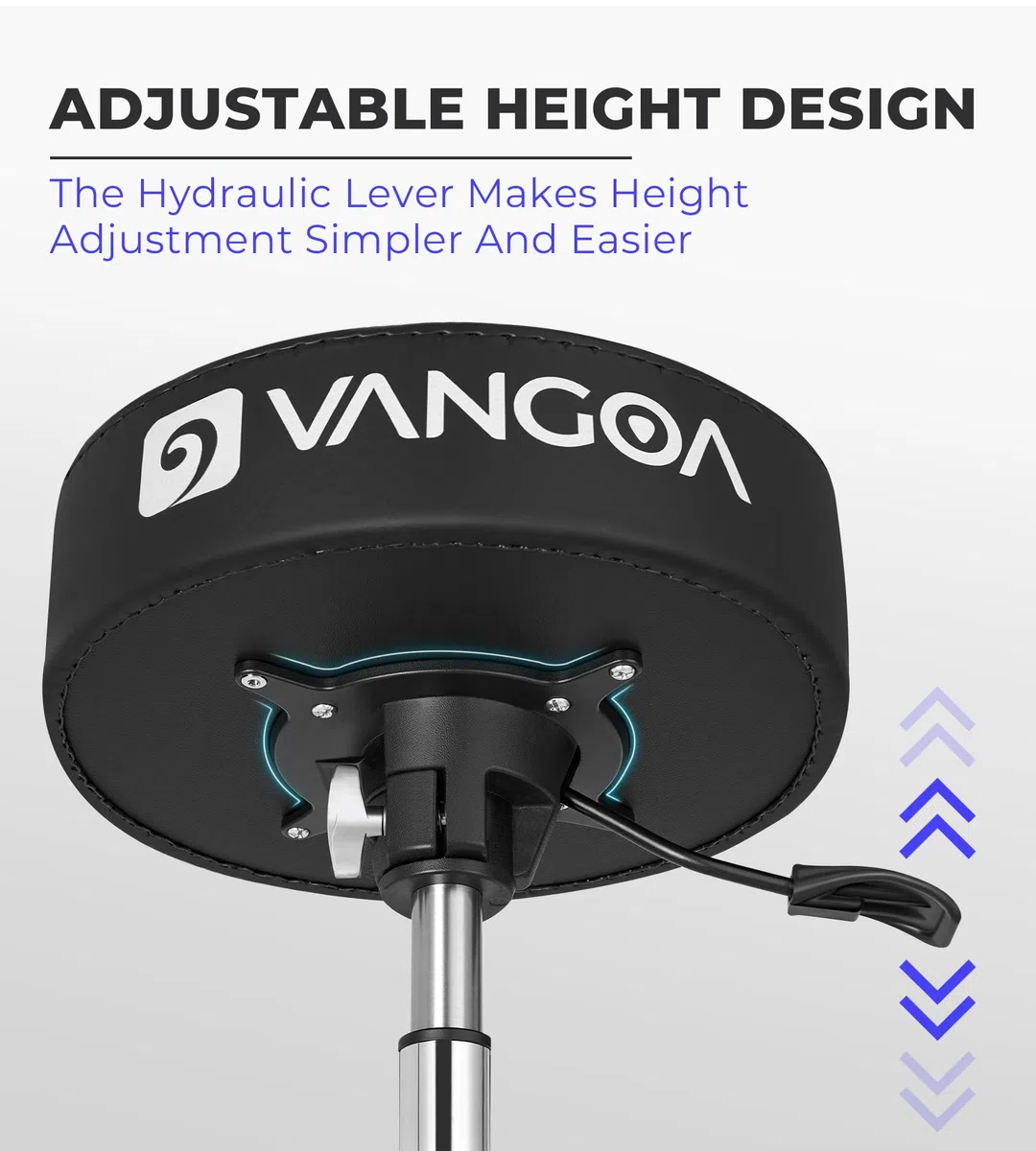 Vangoa Drum Throne Hydraulischer Sitz VDT20 Runder Trommelstuhl, verstellbar, gepolstert, verdickter Trommelsitz mit Anti-Rutsch und doppelstrebigen Füßen, hydraulischer Trommelstuhl, Schwarz