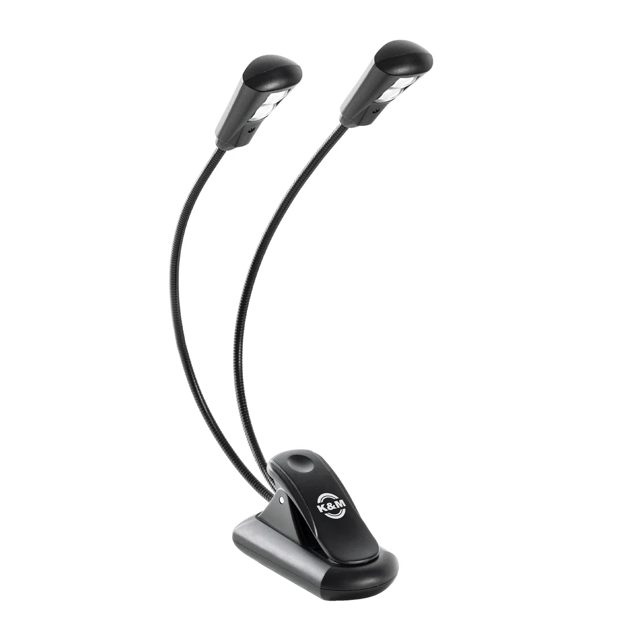 K&M 12259 Notenpultleuchte Double2 LED FlexLight Schwarz - mit Li-Ion-Akku, Clip, 2 flexible Schwanenhälse, 2x 1300 Lux