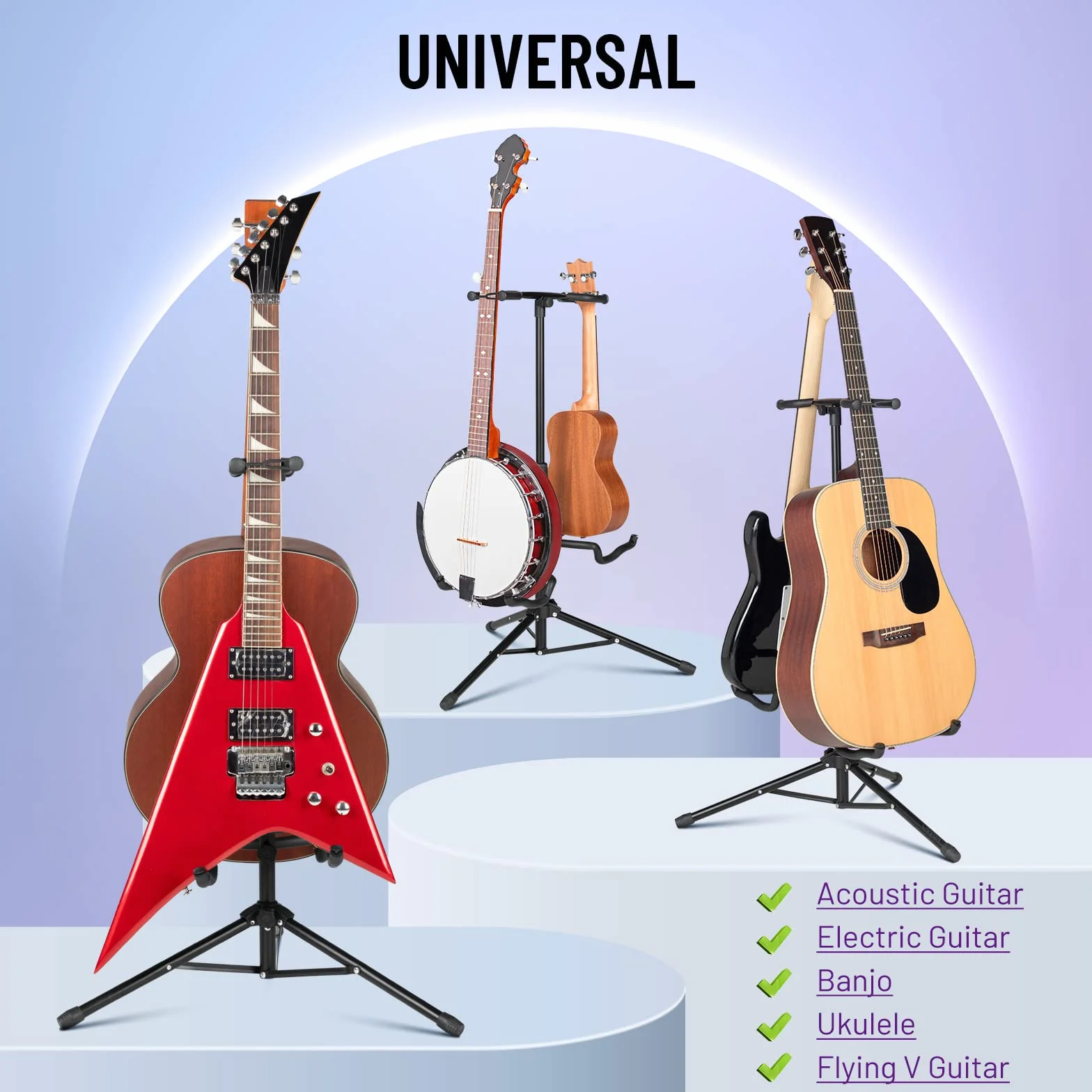 CAHAYA Gitarrenständer Boden für 2 Instrumente mit Halshalterung Verstellbarer klappbarer Universal-Stativ Gitarrenständer für Akustische E-Gitarre Bass Banjos CY0321