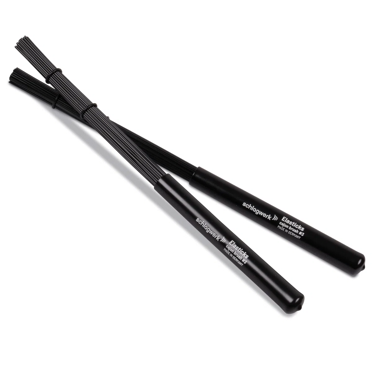 Schlagwerk BRC03 Cajon Brush #3 - Elasticks - 2 Stück - Percussion Brushes mit elastischem, biegsamem Griff, Länge 34, ausbalenciert. Made in Germany