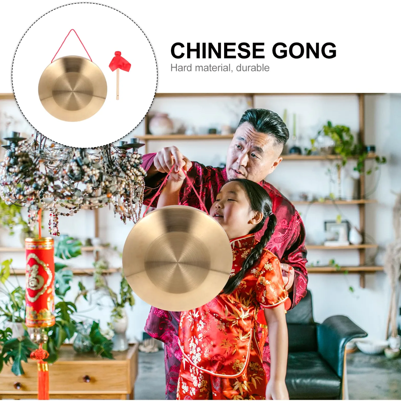 Generic Gong mit Schlägel, 22 cm Tam Tam Gong Traditionelles Chinesische Percussion Instrument, Kupfer Dekorative Chau- Gong für Zuhause, Büro