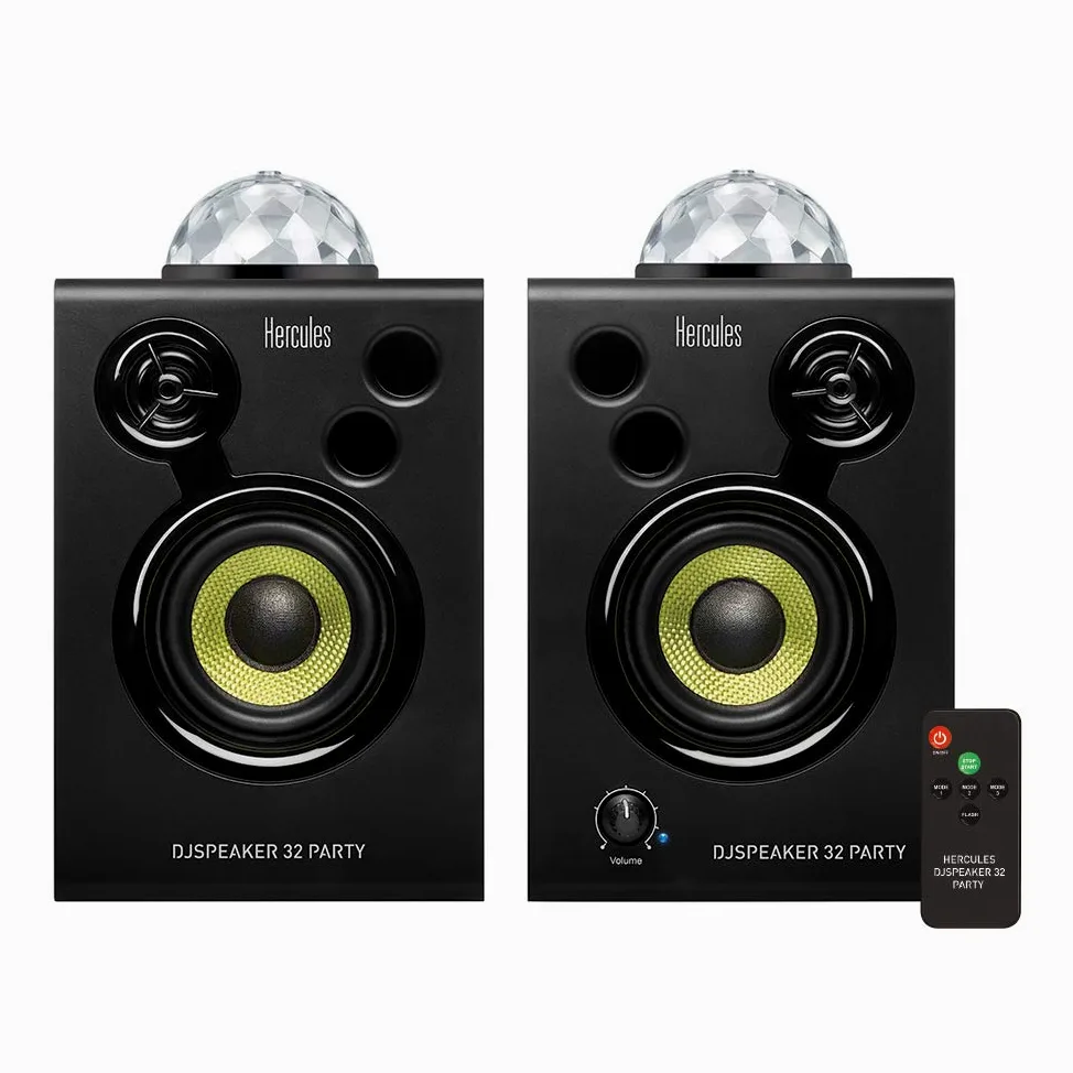 Hercules DJSpeaker 32 Party: 2 x 15 Watt aktive Monitor-Lautsprecher mit integrierter Beleuchtung