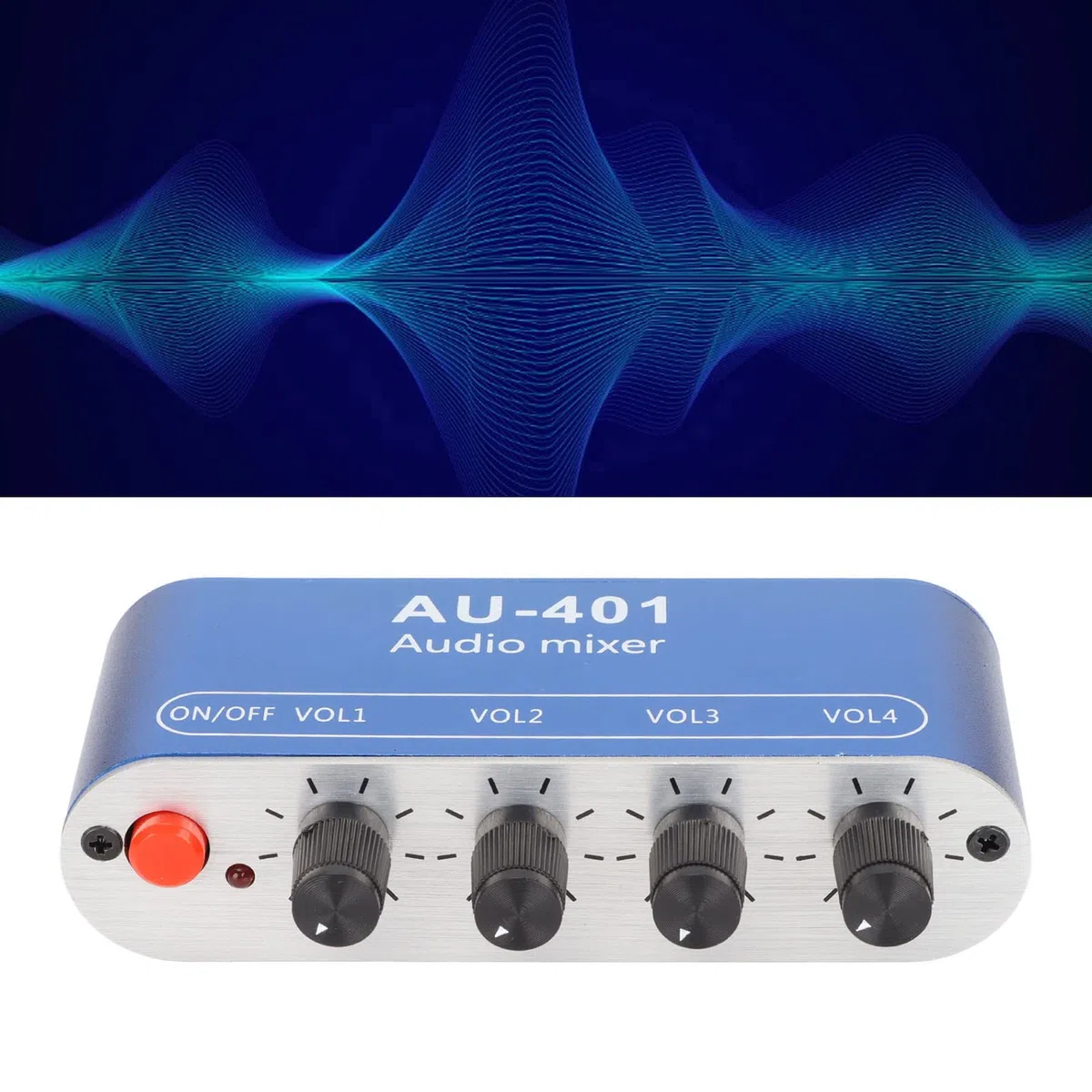 Bewinner Audio Mixer, Stereo Line Kopfhörer Mixer 4 Kanal, DC 5V Bis 12V Stereo Mixer 4 in 1 Ausgang für PC Laptop Kopfhörer, 3,5 Mm Sound Selector Verstärker mit Bass,