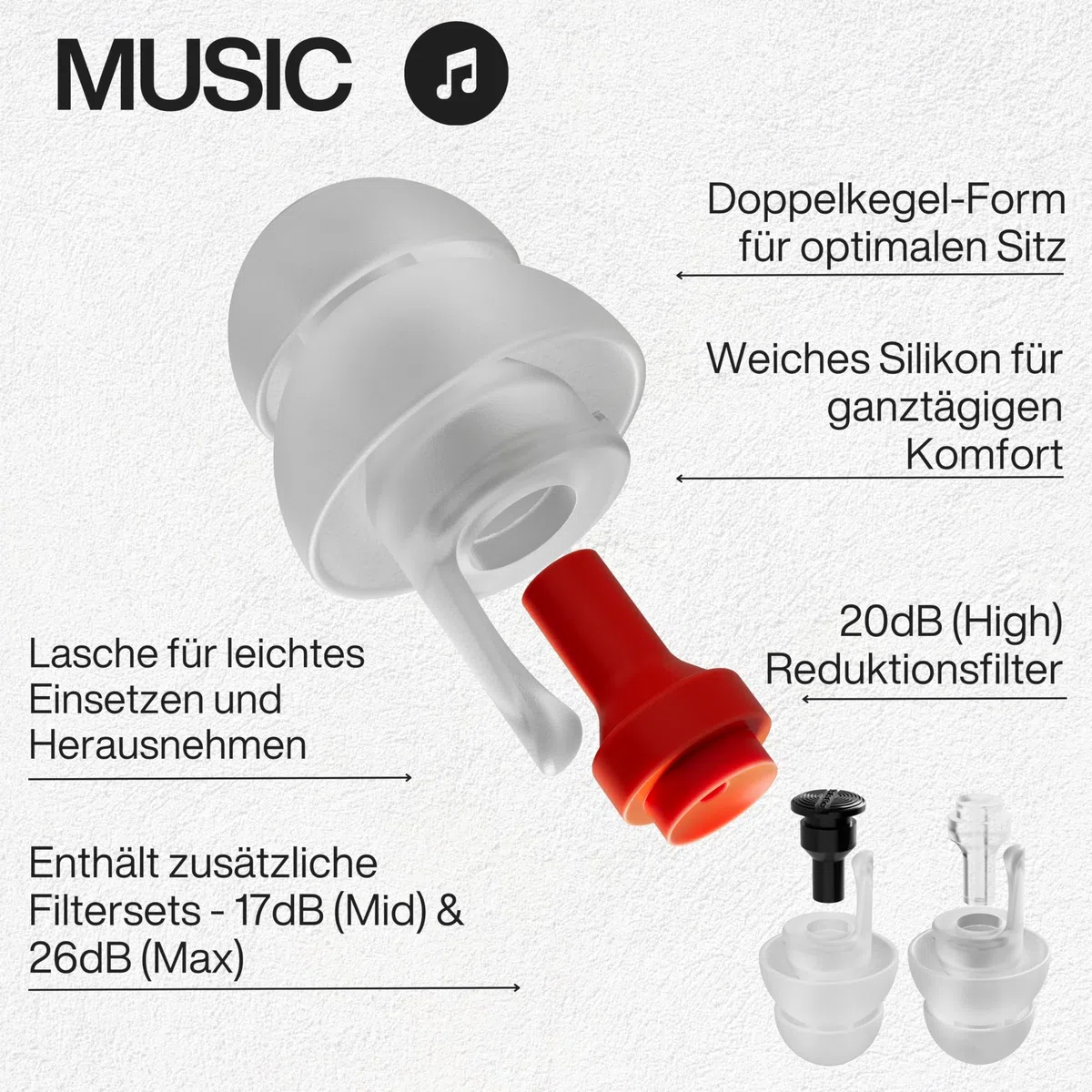 EarPeace Gehörschutz Konzert - Gehörschutzstöpsel für Festivals und Laute Veranstaltungsorte - Ohrstöpsel Musik - 3 Stufen der Geräuschminderung - Gehörschutz für Geräuschminderung um bis zu 26 dB