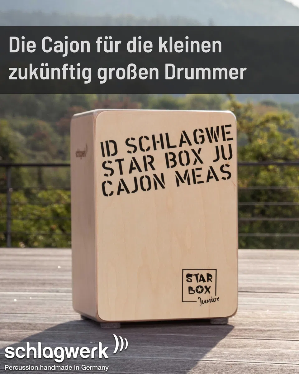 Schlagwerk CP400SB Star Box Kids Cajon - Cajon Instrument speziell für Kinder und kleine Trommler - Musikinstrument Schlagzeug für Kinder mit Snare 24 x 24 x 36 cm - Made in Germany