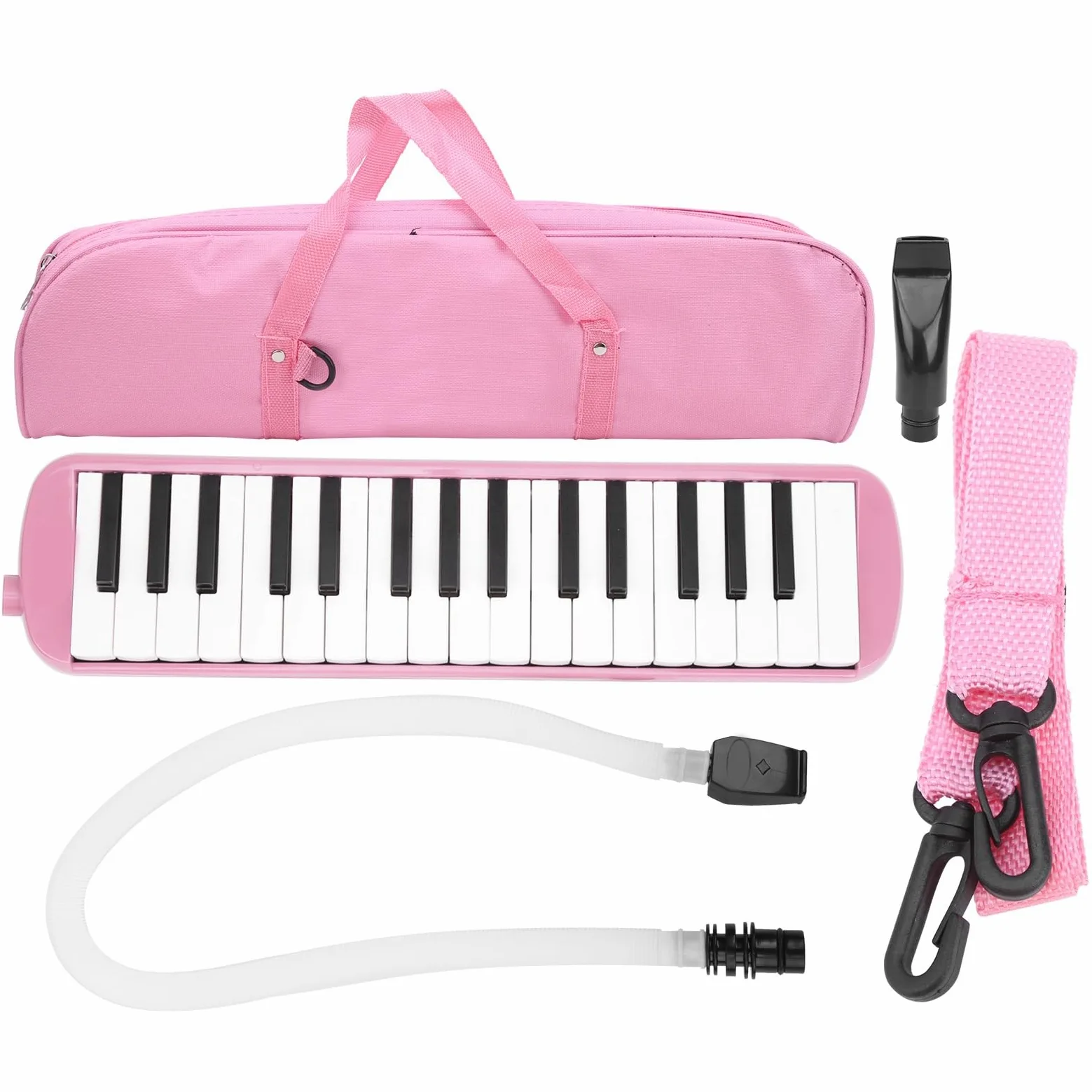 Melodica 32 Tasten, lange flexible Tastenmelodica mit Mundstück Tasche rosa für Musikschüler Kreative Reisende