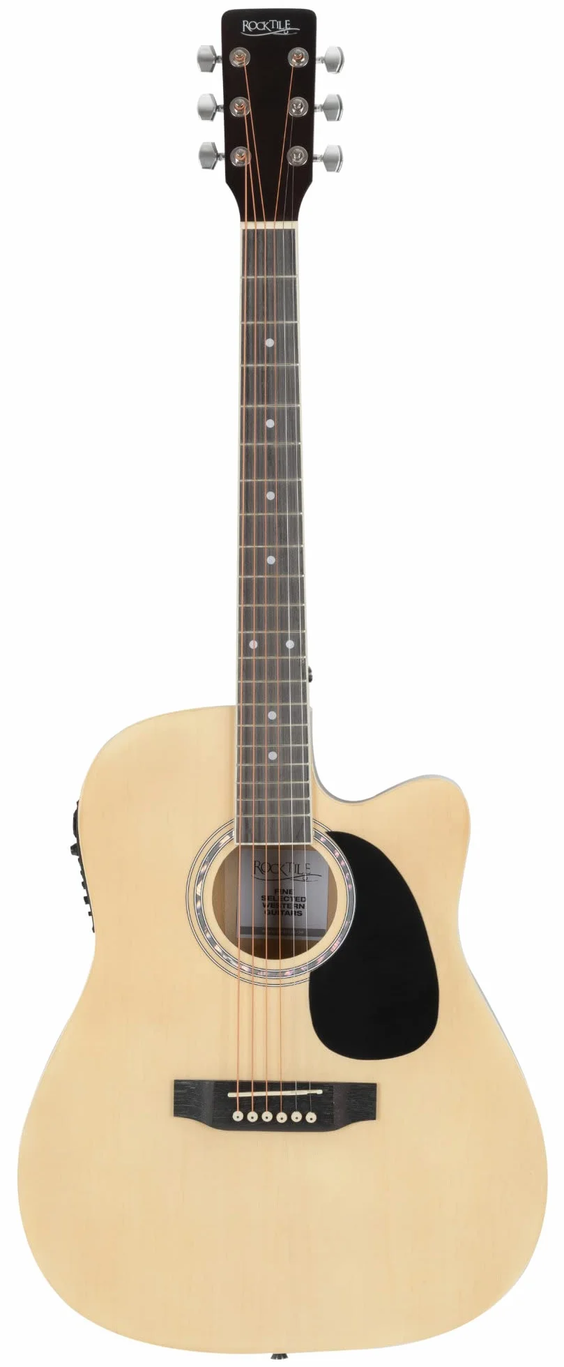 Rocktile WSD-8CE-NT Slim Line Westerngitarren Set - Dreadnought Akustik Gitarre - Westerngitarre mit Tonabnehmer im Set inkl. Tasche, Gurt, Kabel, Ersatzsaiten und Plektren - Natural