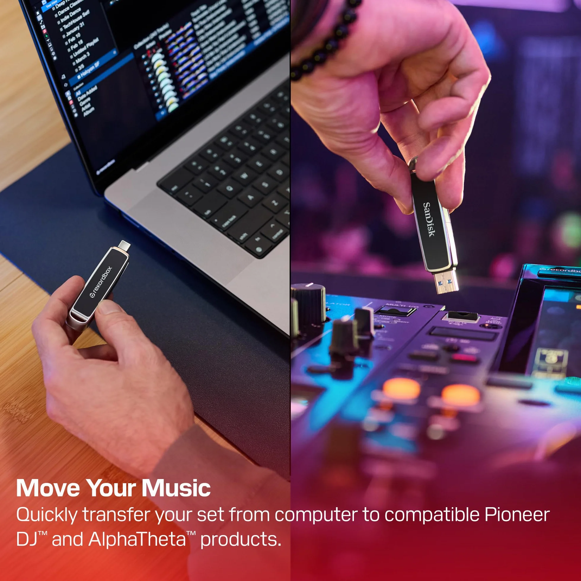 SANDISK DJ Flash-Laufwerk 512 GB (getestet und optimiert für Pioneer DJ & AlphaTheta, Dual Drive mit USB-C/USB-A, bis zu 1.000 MB/s Lesen & 900 MB/s Schreiben, inkl. rekordbox Creative-ABO)