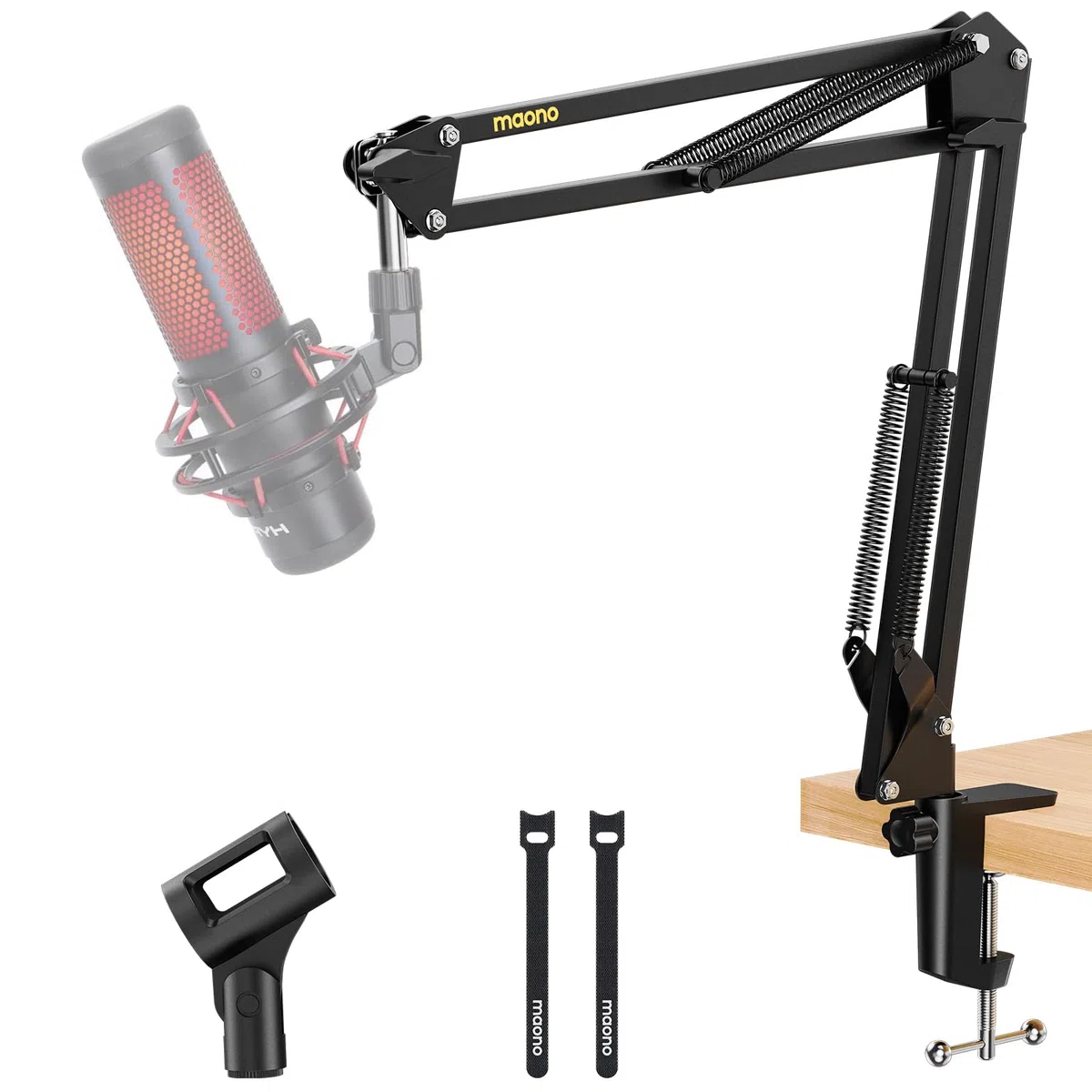 Maono Mikrofon arm, Verstellbarer Mikrofonständer für Podcast, Gaming, Streaming & Aufnahmen – inkl. Tischklemme und 3/8" zu 5/8" Adapter – BA20,Schwarz