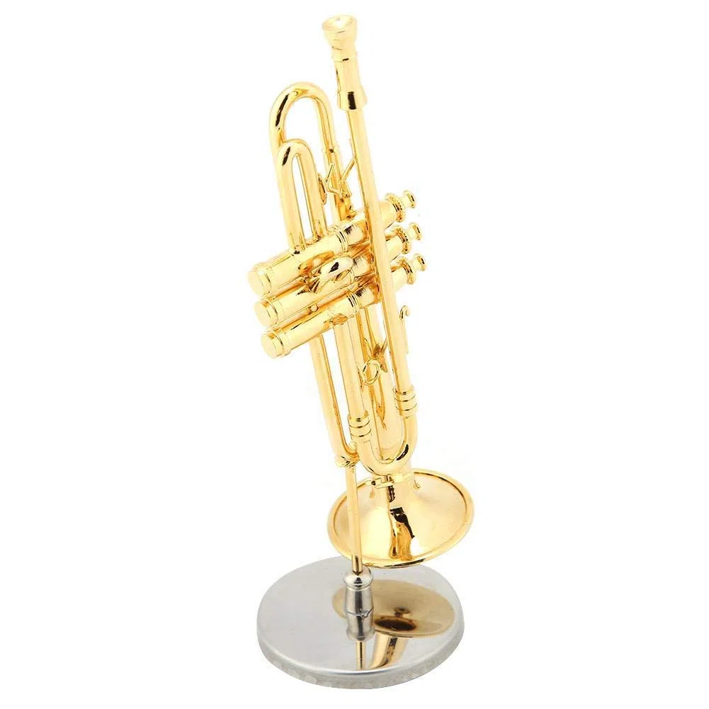 Miniatur Trompete Saxophon Replik Vergoldet Musikinstrument Modell Mit Koffer Und Ständer Für Sammler Und Musikliebhaber