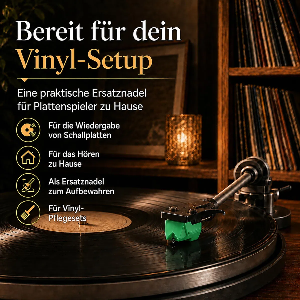 Ersatznadel für Plattenspieler kompatibel mit VM95 Serie, Diamantspitze Vinyl Nadel, Einfache Montage, Schont Schallplatten, Hochwertiger Tonabnehmer Ersatz für VM95C/E/EN/ML/SH (Grün)