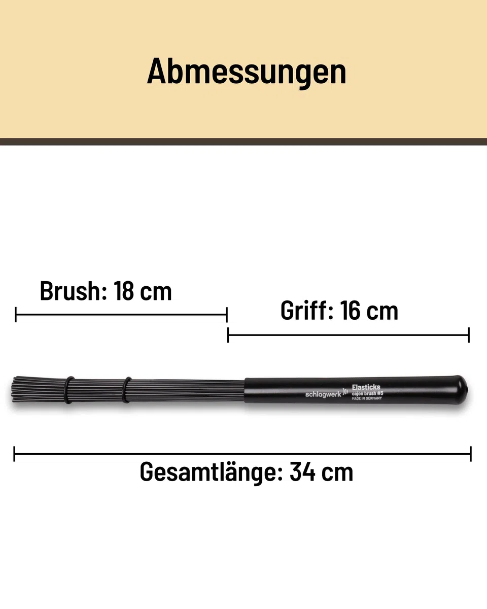 Schlagwerk BRC03 Cajon Brush #3 - Elasticks - 2 Stück - Percussion Brushes mit elastischem, biegsamem Griff, Länge 34, ausbalenciert. Made in Germany