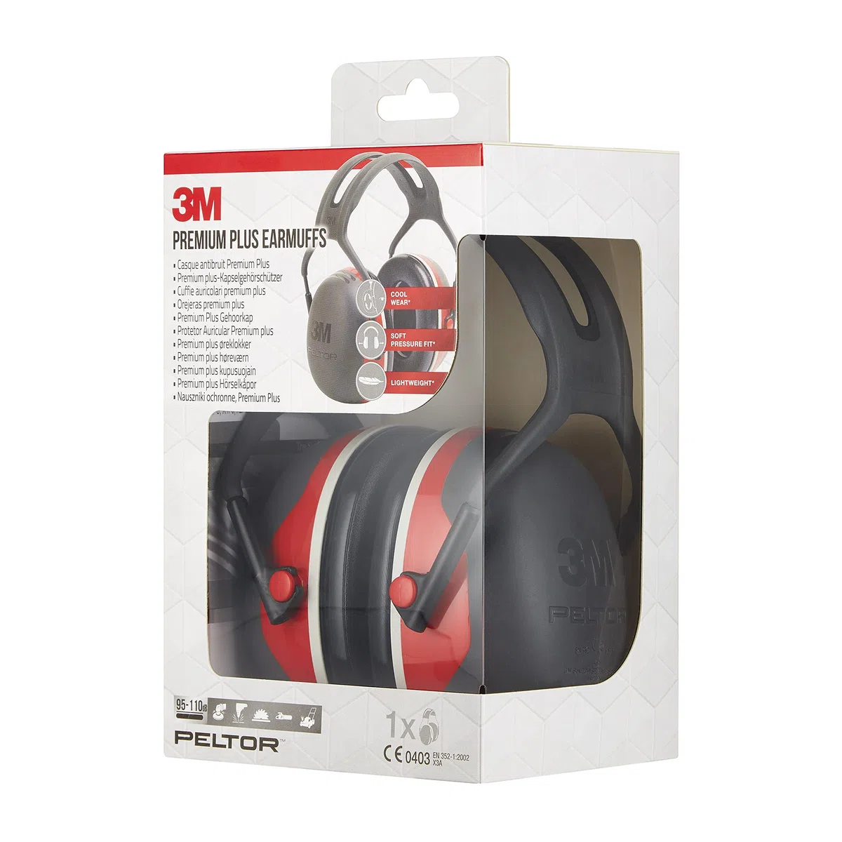 3M Peltor Premium Plus Ohrenschützer X3A mit Stirnband, Schwarz / Rot, 95 - 110 dB