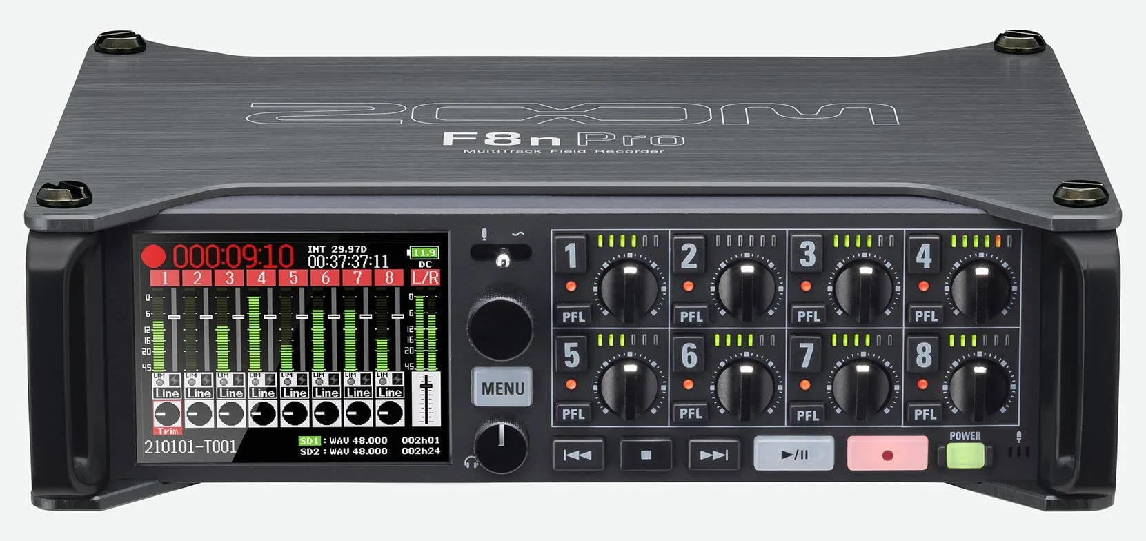 ZOOM F8N PRO Multitrack Field Recorder – Professionelles 32-Bit Audioaufnahmegerät mit 8 Preamps – Ideal für Film, Musik, Sounddesign – EU-Version – Schwarz