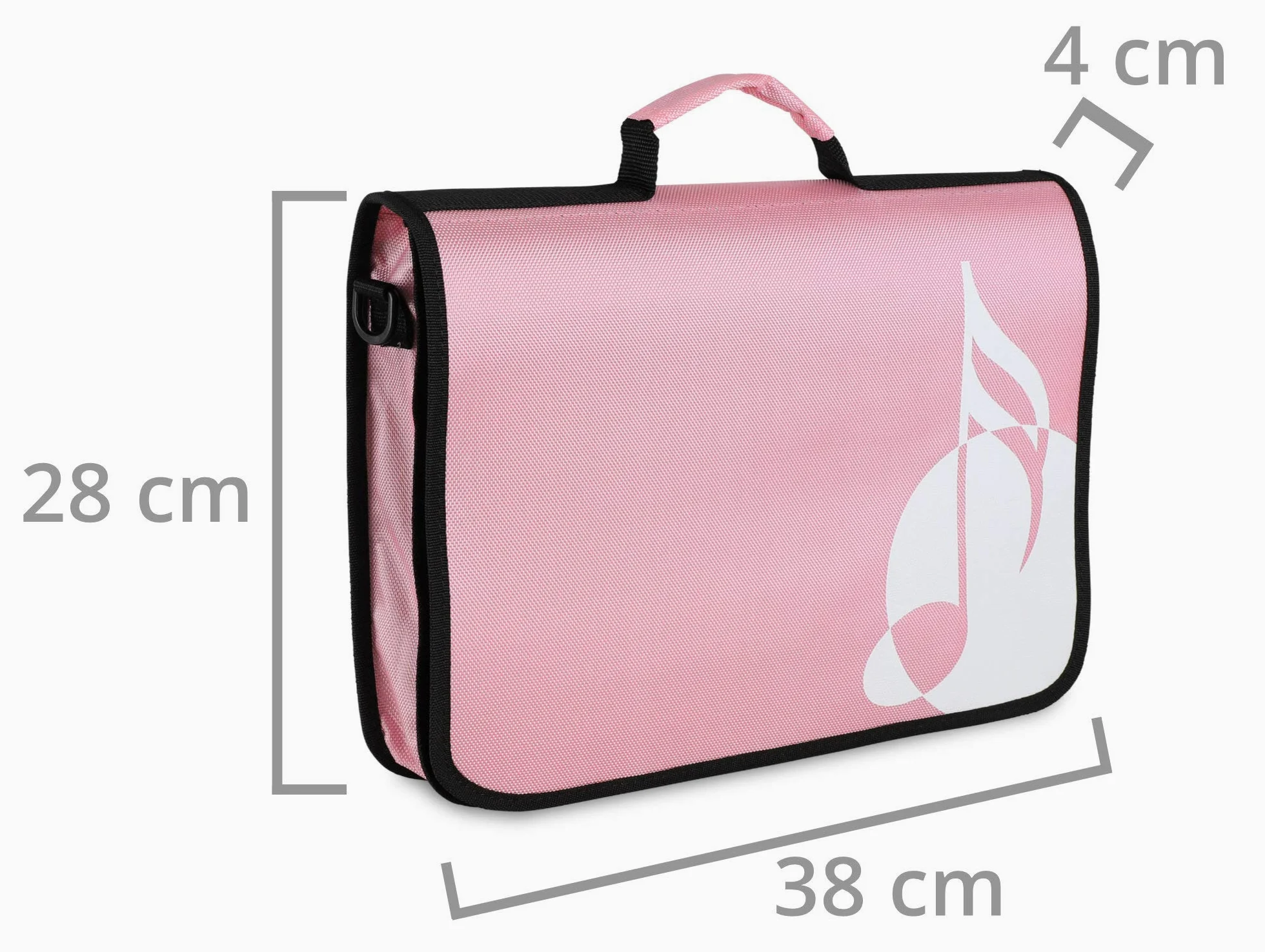 Classic Cantabile Notentasche - Tasche für Musikunterricht und Musikalische Früherziehung - Für Noten im DIN- und US-Format - Schultergurt - Innenfächer für Utensilien - Musik-Design - rosa