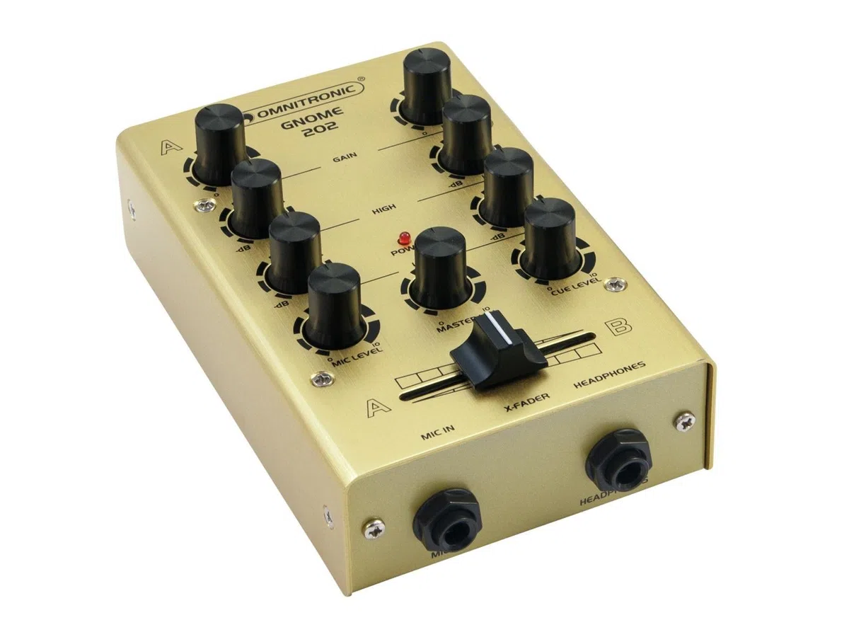 OMNITRONIC GNOME-202 Mini-Mixer gold | 2-Kanal-DJ-Mixer im Miniaturformat | Extrem leichter und kompakter DJ-Mixer | Metallgehäuse