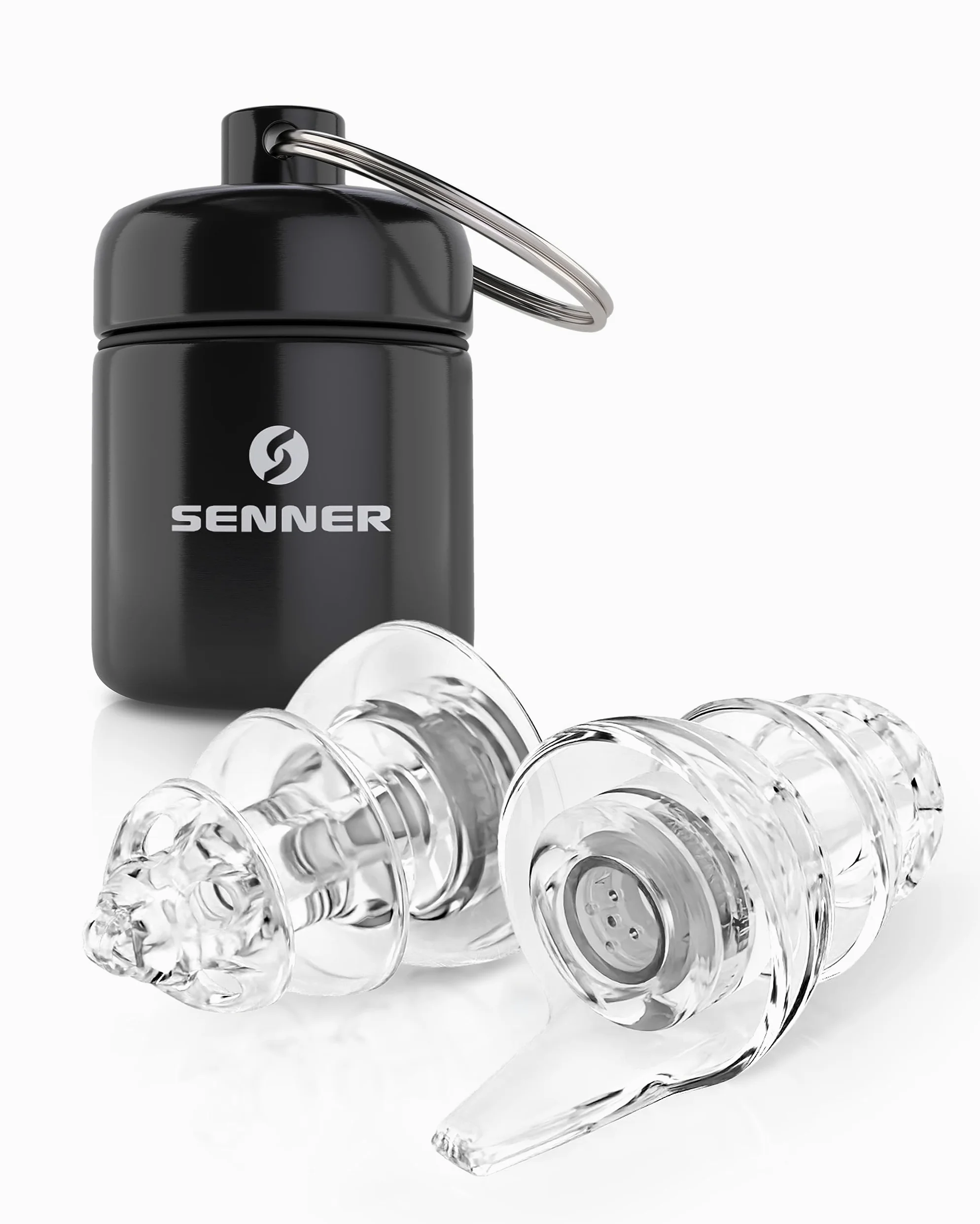 Senner ® PartyPro | Gehörschutz für Musik & Musiker - Ohrstöpsel für Festivals, Konzerte, Partys und Discos - transparente Party Earplugs mit 18 dB Lärmreduzierung - mit Alubehälter