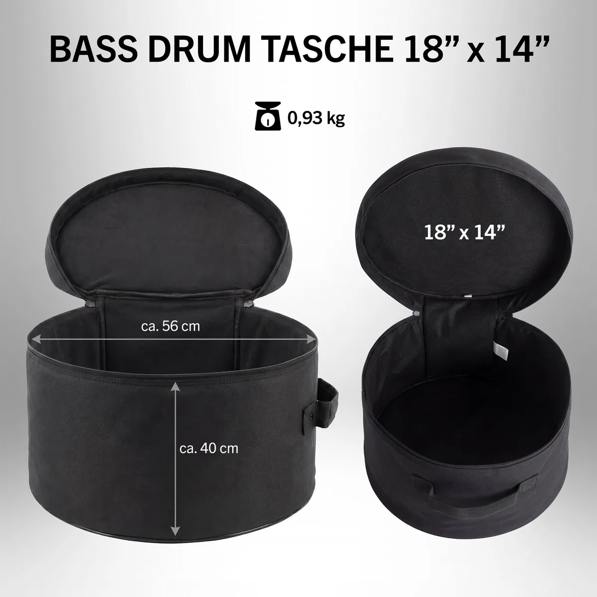 XDrum Bass Drum Tasche 18 x 14 Zoll, gepolstert, Schwarz, Drum Bag | Reißfeste Kunstfaser, wasserabweisend, Innenpolsterung, robuster Reißverschluss, Tragegriff
