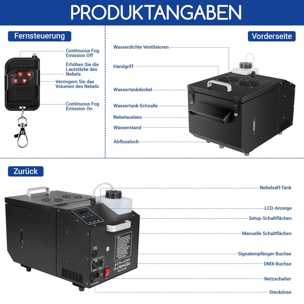 Telbum 1200W Boden Nebelmaschine mit Fernbedienung, Wasserbasierte Nebelmaschine Bodennebelmaschine, DMX 512, Manuelle Steuerung,Timerfunktion, Rauchmaschine für Hochzeit, Party, DJ, Bühne, Halloween