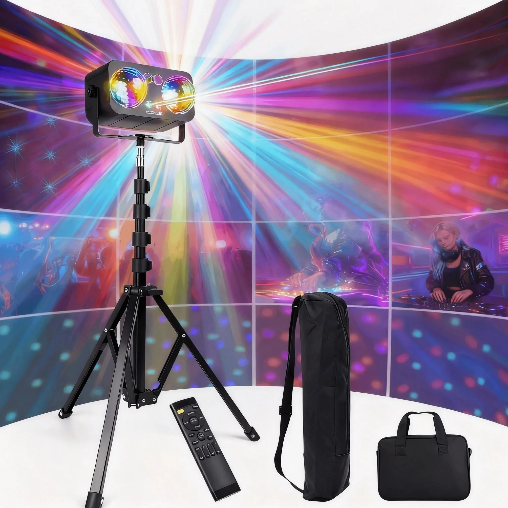 Discolicht mit Stativ, 6-in-1 LED Discolicht Partylicht Musikgesteuert mit Fernbedienung & Sound Control, Disco Lichter für Party Beleuchtung, Geburtstage, Weihnachten & Events