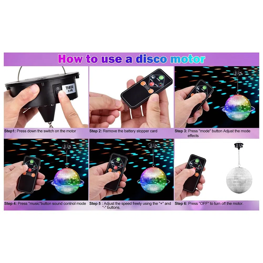 Diskokugel-Motorlichter mit Fernbedienung, 3-15 Min Einstellbarer Spinner, 18 LEDs für 8 10 12 16 20 24 Duty Spiegelkugelmotor