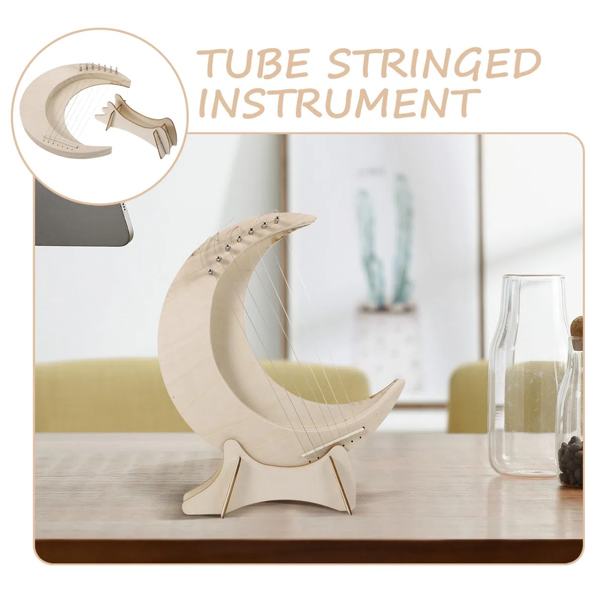 Kisangel Holz Lyra Harfe Mondförmig Kleine Harfe für Anfänger mit Warmem Klang und Glatter Oberfläche Praktisches Musikinstrument Geschenk für Erwachsene