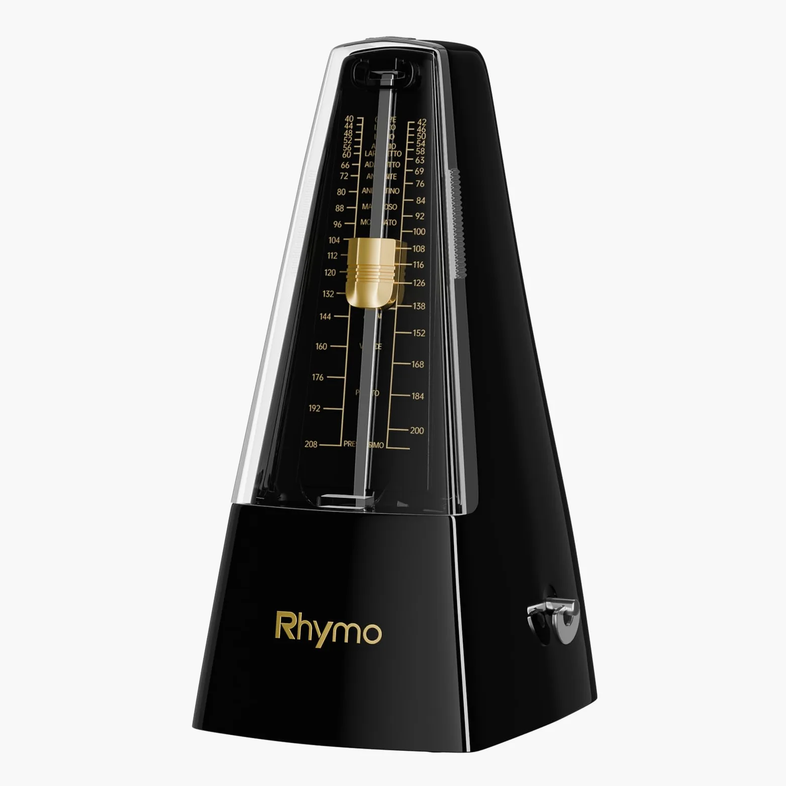 Rhymo Metronom Mechanisch mit Glocke, Aufgerüstetes Uhrwerk, 40-208 BPM, 4 Genaue Taktarten (2/4, 3/4, 4/4, 6/8) für Klavier, Gitarre & Schlagzeug (Schwarz)