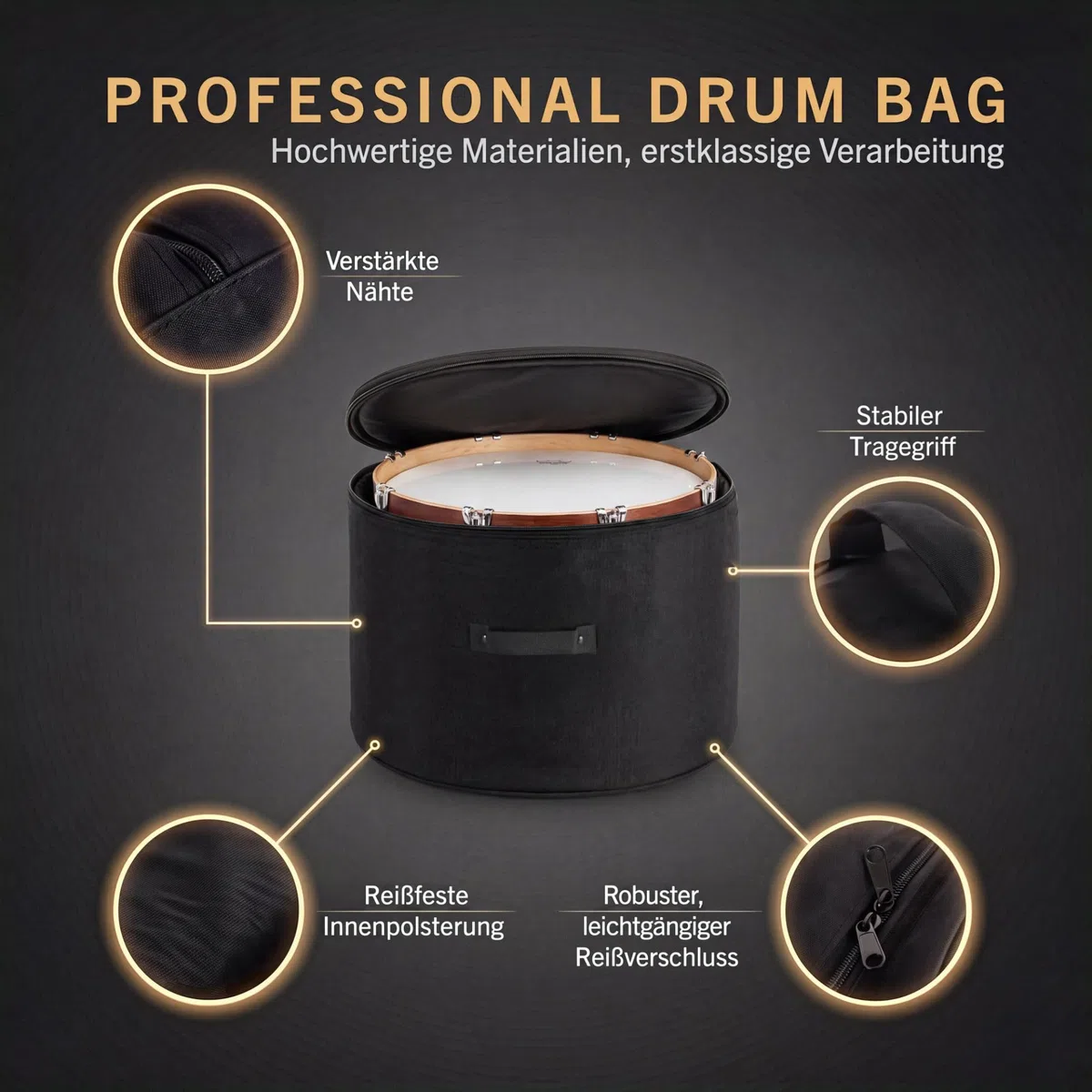 XDrum Bass Drum Tasche 18 x 14 Zoll, gepolstert, Schwarz, Drum Bag | Reißfeste Kunstfaser, wasserabweisend, Innenpolsterung, robuster Reißverschluss, Tragegriff