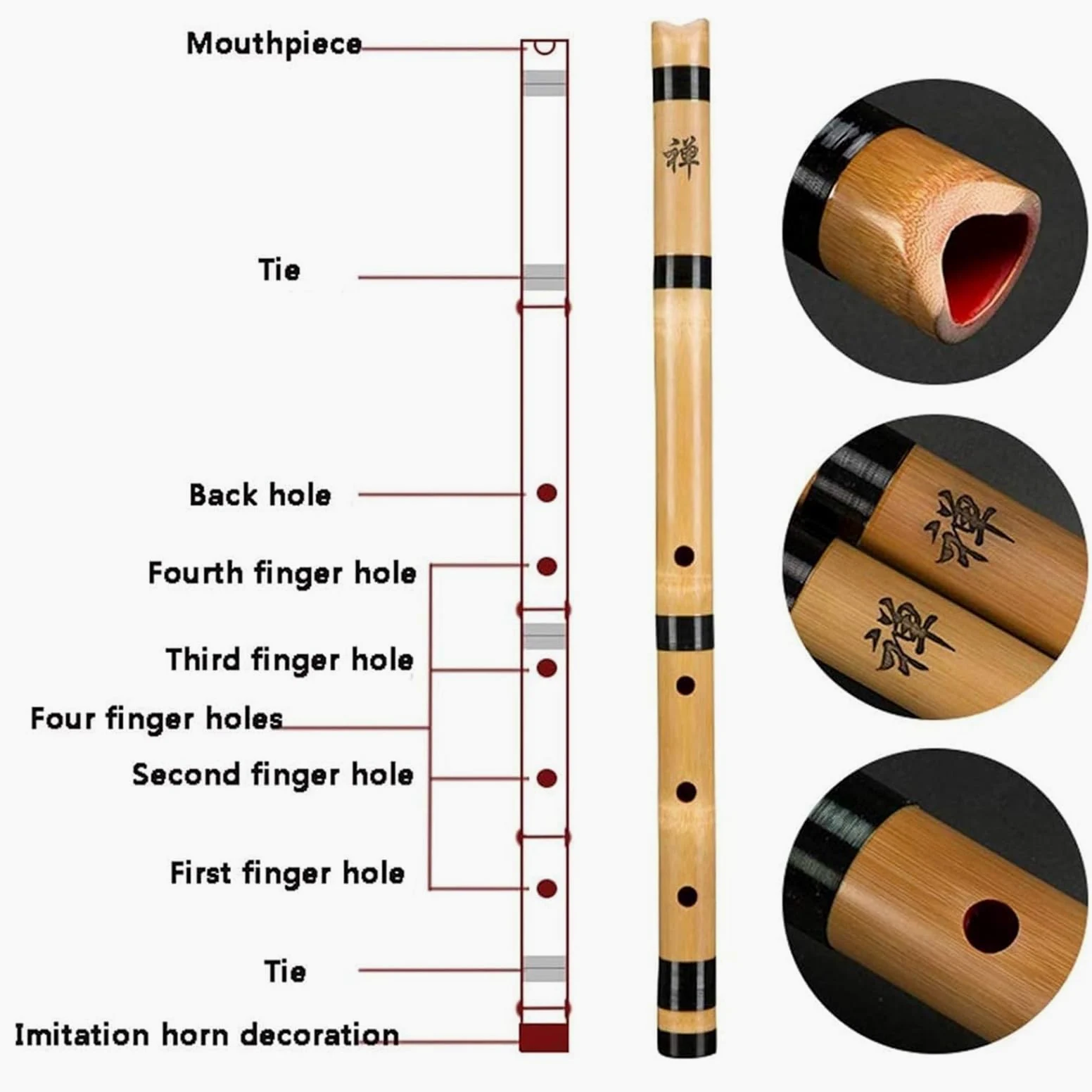 Loch für Anfänger Japanische Flöte Shakuhachi Tang Professionelle Play Eigho Hole Art Musikinstrumente männlich und weiblich G Key F Key (Schwarz)