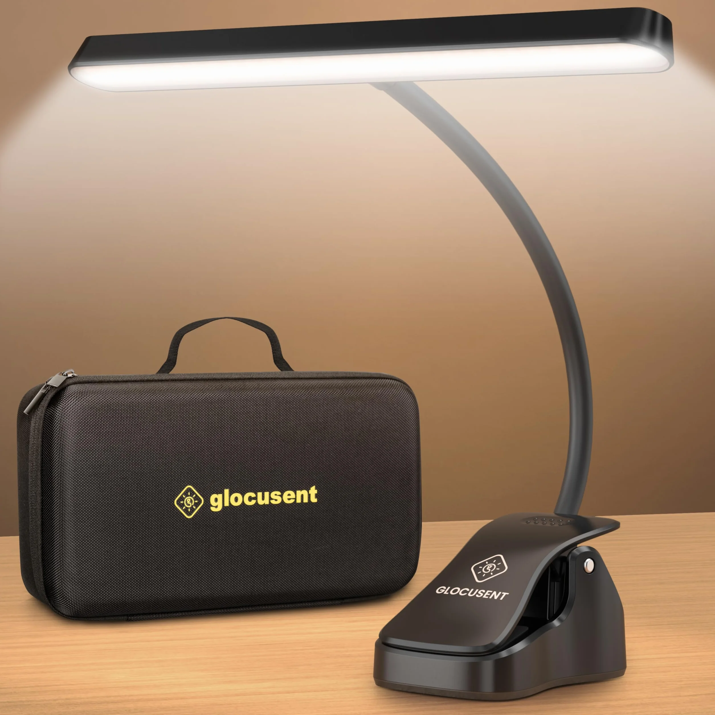 Glocusent Notenpultleuchte, Professionelle 57-LED Klavierlampe/Klemmleuchte - Hochhell, mit EVA-Trageetui, 3 Farben & 5 Helligkeitsstufen, wiederaufladbar (bis zu 140 Std), ideal für Klavier & Noten
