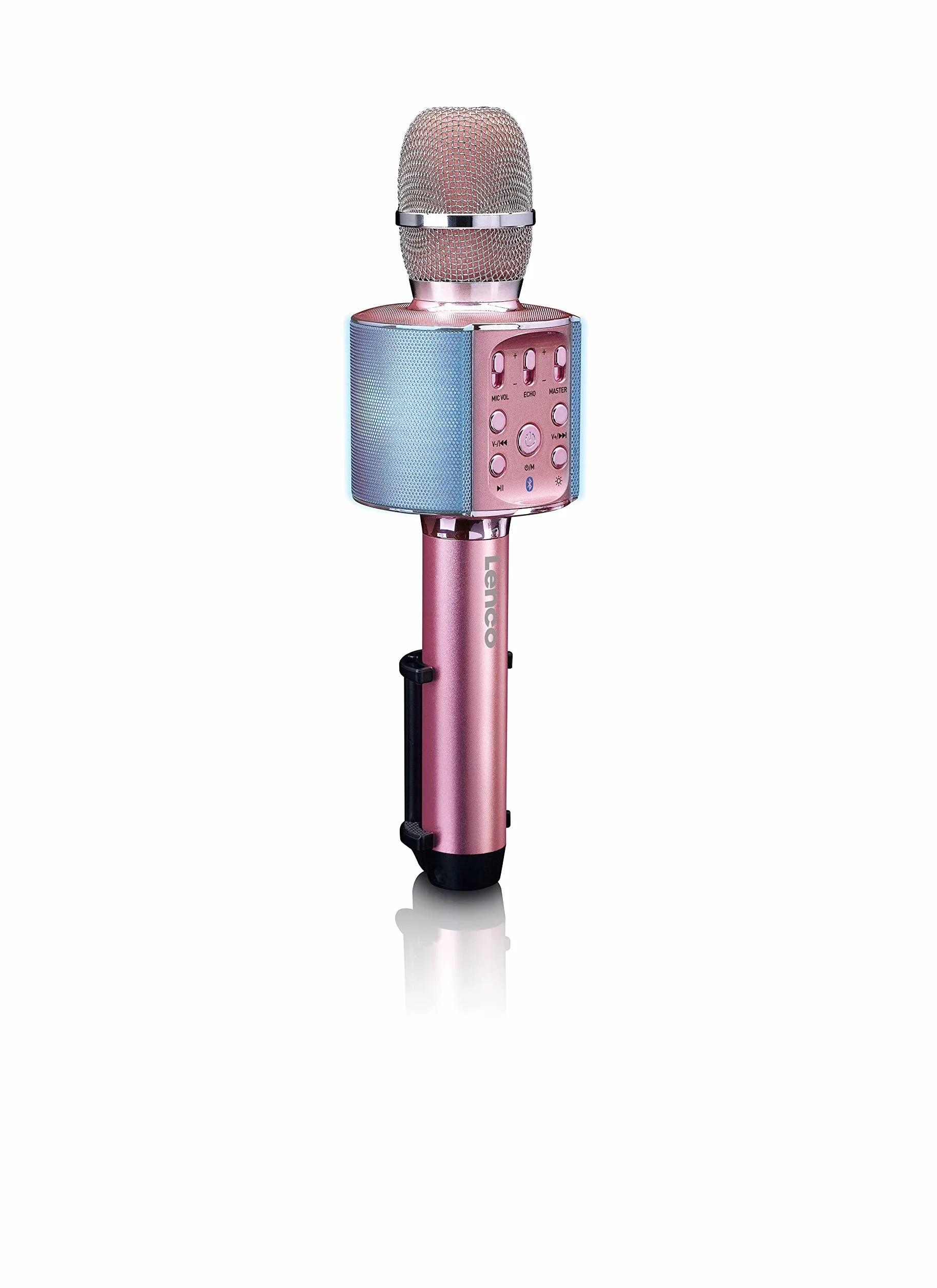 Lenco BMC-090PK - Karaoke Maschine Kinder - Karaoke Mikrofon Kinder | BMC-090 - Bluetooth V4.2 - Smartphone-Halterung - 5 Watt RMS - Lichteffekte - 1200mAh Akku