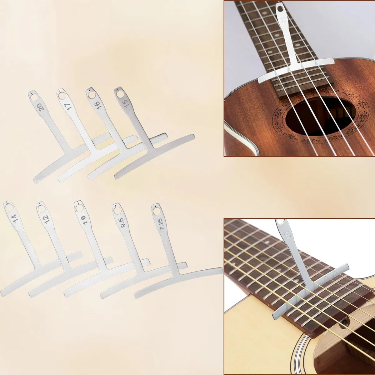 Gitarren Werkzeug Set Messwerkzeug für Die Gitarre Gitarren Tool Set Enthält Kunststofflineal Silbernen Pads Spaltlehre Roten Wetzstein Feile Und 9 T Winkel Geeignet für Bass Banjo Usw