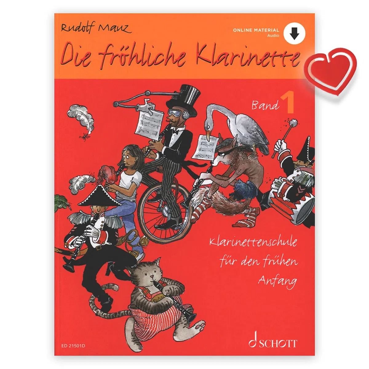 Die fröhliche Klarinette 1 - Klarinettenschule für den frühen Anfang - Online-Material zum Download + bunte herzförmige Notenklammer - 9783795798949