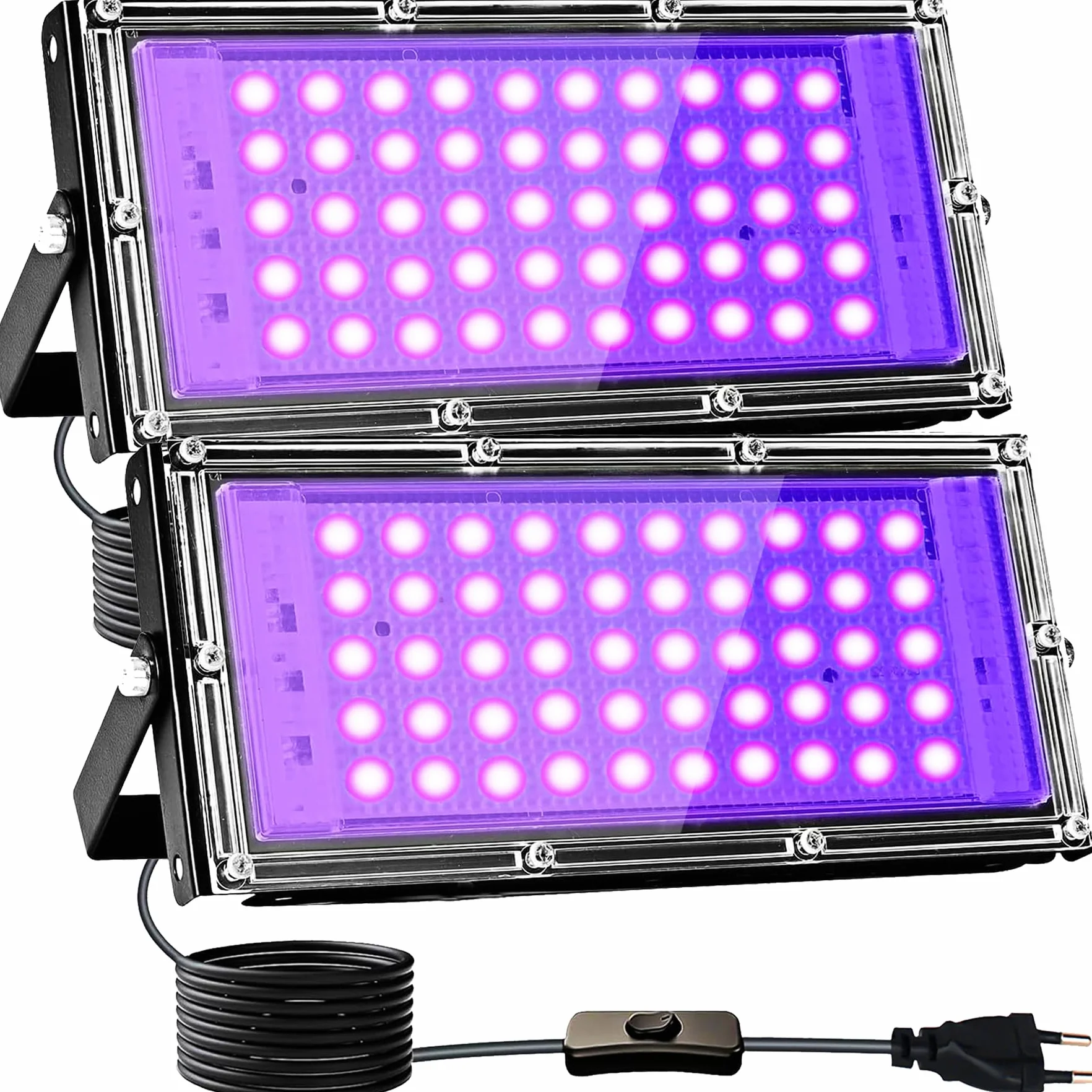 LED Schwarzlicht Strahler 50W, Indmird 2 Stück Schwarzlichtlampe mit Stecker, IP66 Wasserdicht UV strahler mit Stecker, 395-400nm UV Flutlicht Partylicht für Bar,Disco,GLOW Party,Halloween, Aquarium