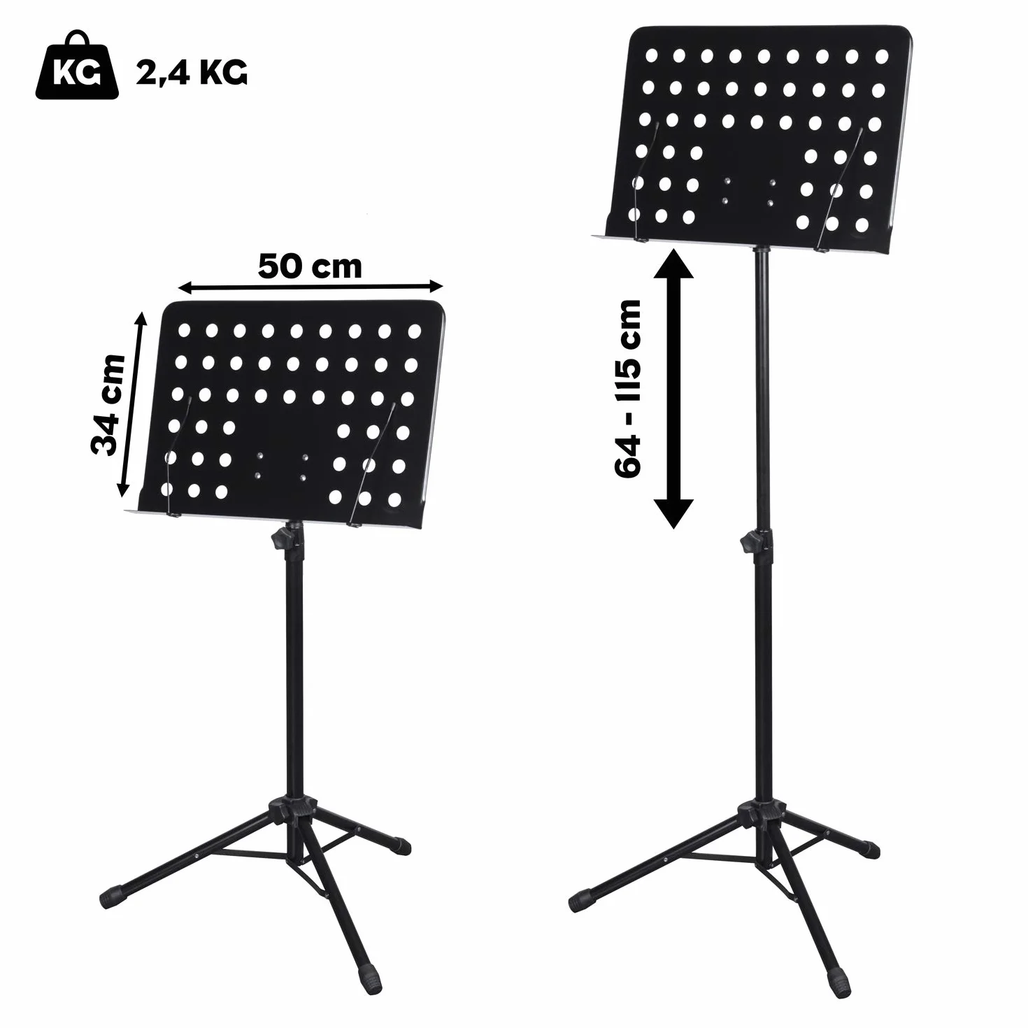 CASCHA Orchester-Pult aus Metall - stabiler Notenständer mit einstellbarem Neigungswinkel & abnehmbaren Noten-Klemmen - praktisch zusammenklappbar & einfach höhenverstellbar - Notenhalter schwarz