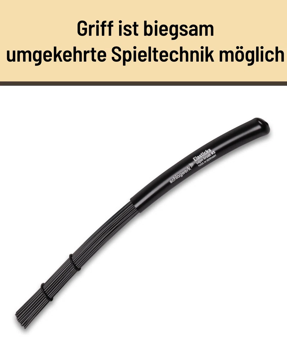 Schlagwerk BRC03 Cajon Brush #3 - Elasticks - 2 Stück - Percussion Brushes mit elastischem, biegsamem Griff, Länge 34, ausbalenciert. Made in Germany