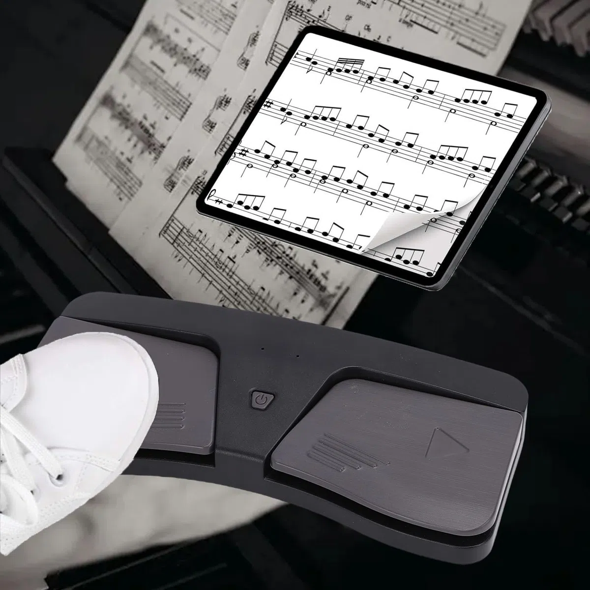 VBESTLIFE Kabelloses Bluetooth-Seitenwender-Pedal mit Ergonomischem Design, Tragbarer Musik-Seitenwender mit Rutschfester Unterlage für Tablets, Android-OS-X-Telefone